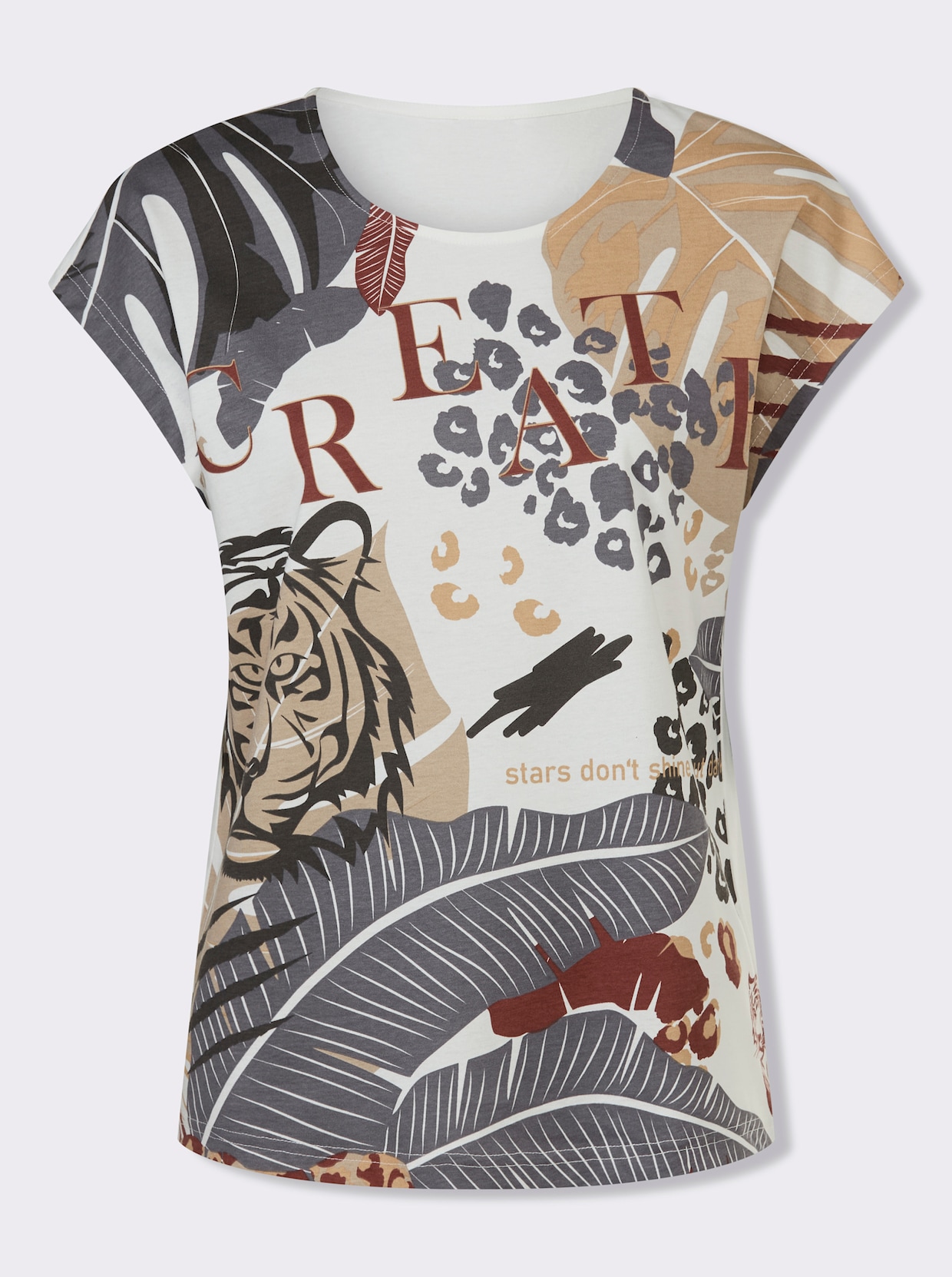 Kurzarmshirt - ecru-anthrazit-bedruckt