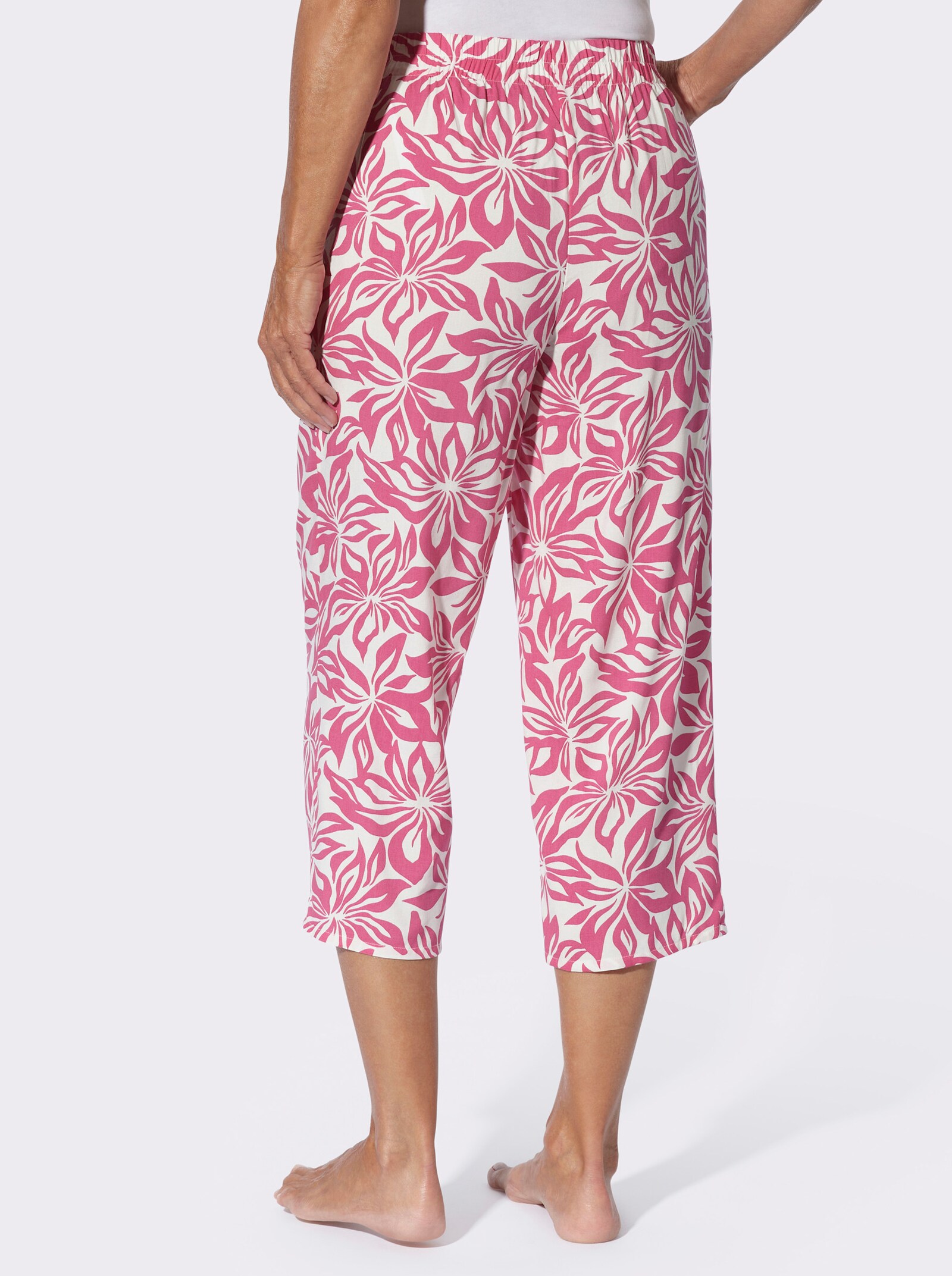 7/8-Hose aus reiner Viskose, geblümt - fuchsia-bedruckt