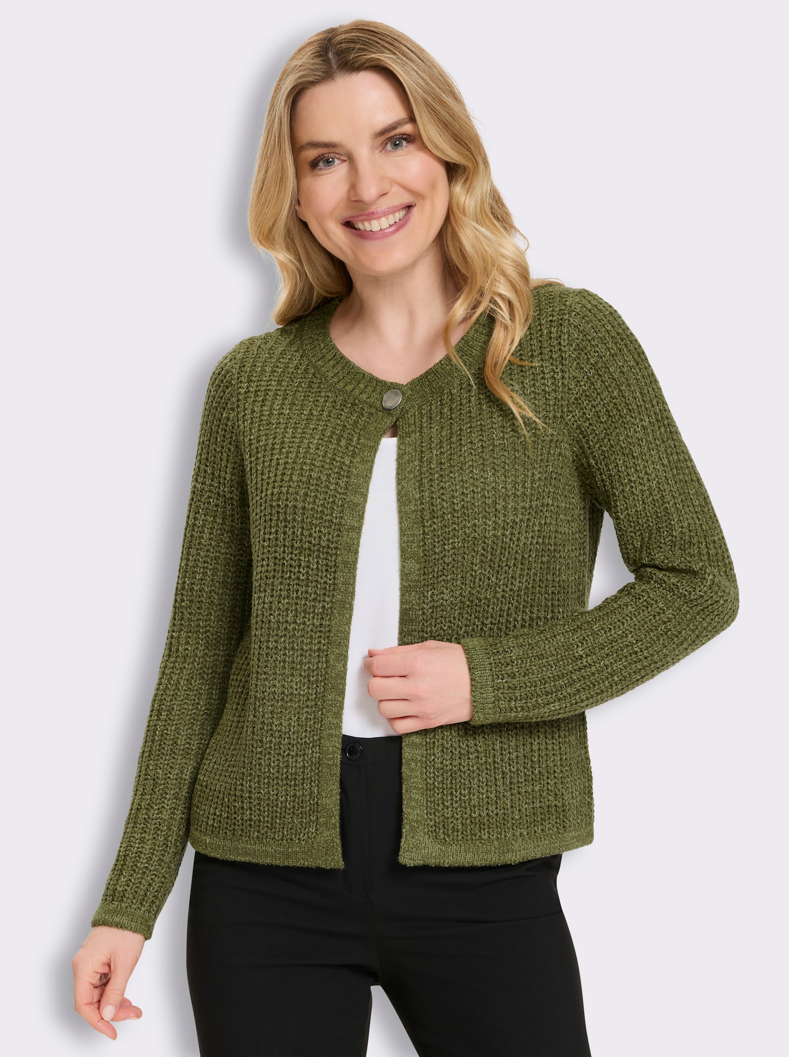 Strickjacke in Melange-Optik - oliv-schilf-meliert