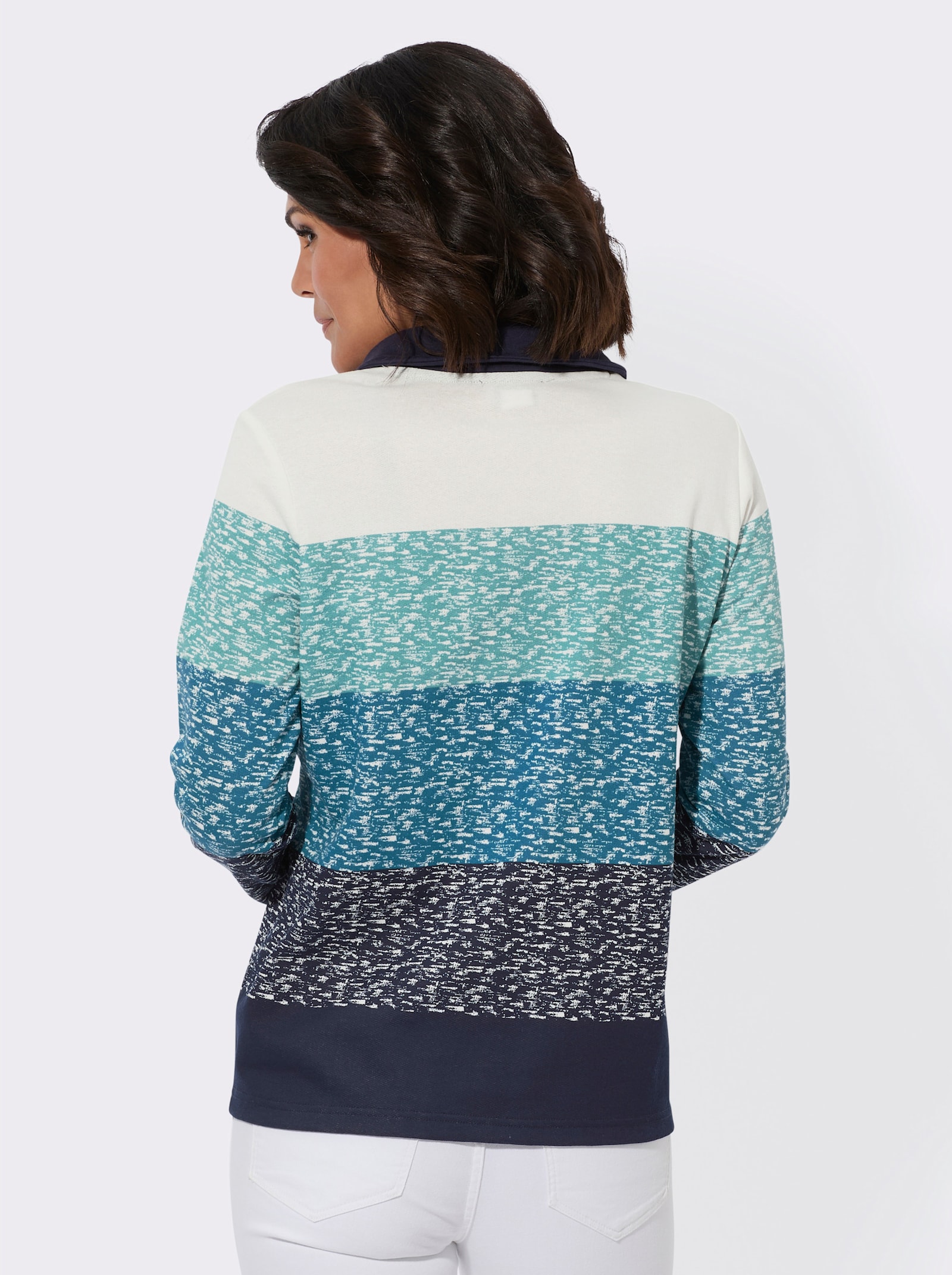 Sweatshirt met streepjesprint - topaas/marine