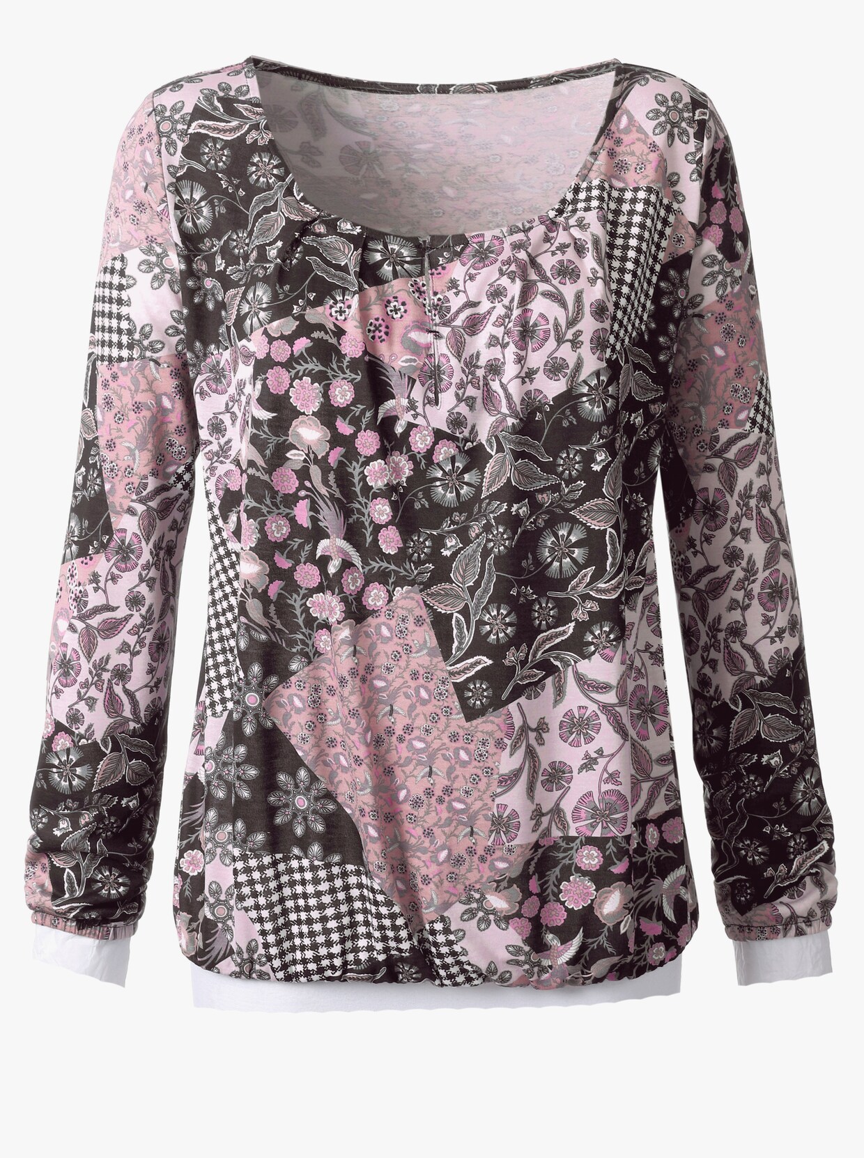Shirt met ronde hals - roze/zwart geprint
