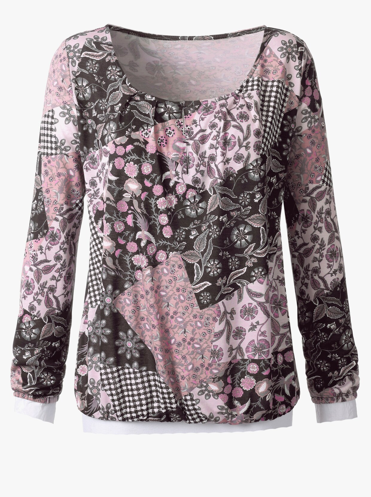 Rundhalsshirt - rosé-schwarz-bedruckt