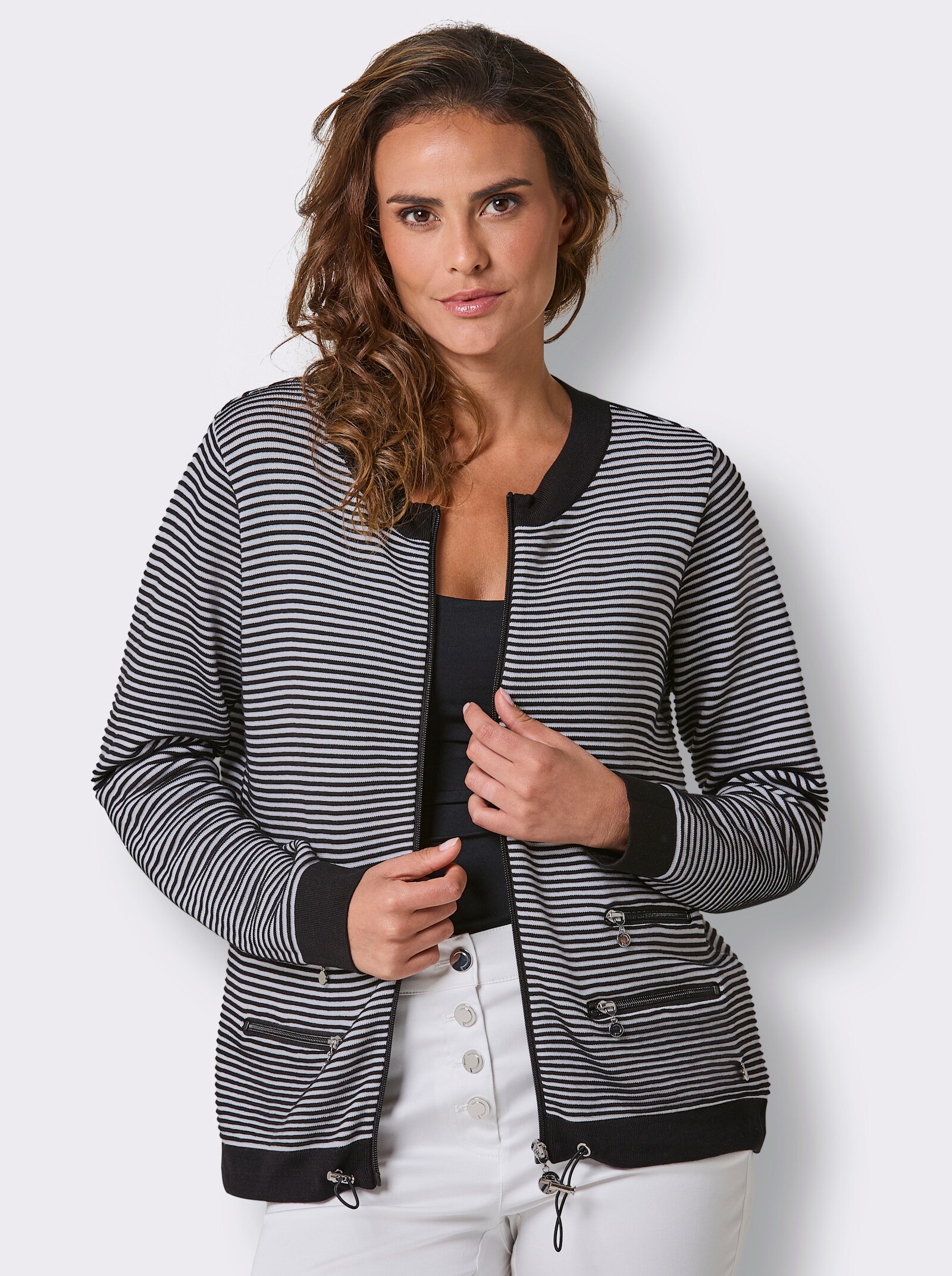 CREATION L PREMIUM Strickjacke in Ripp-Qualität - schwarz-weiß