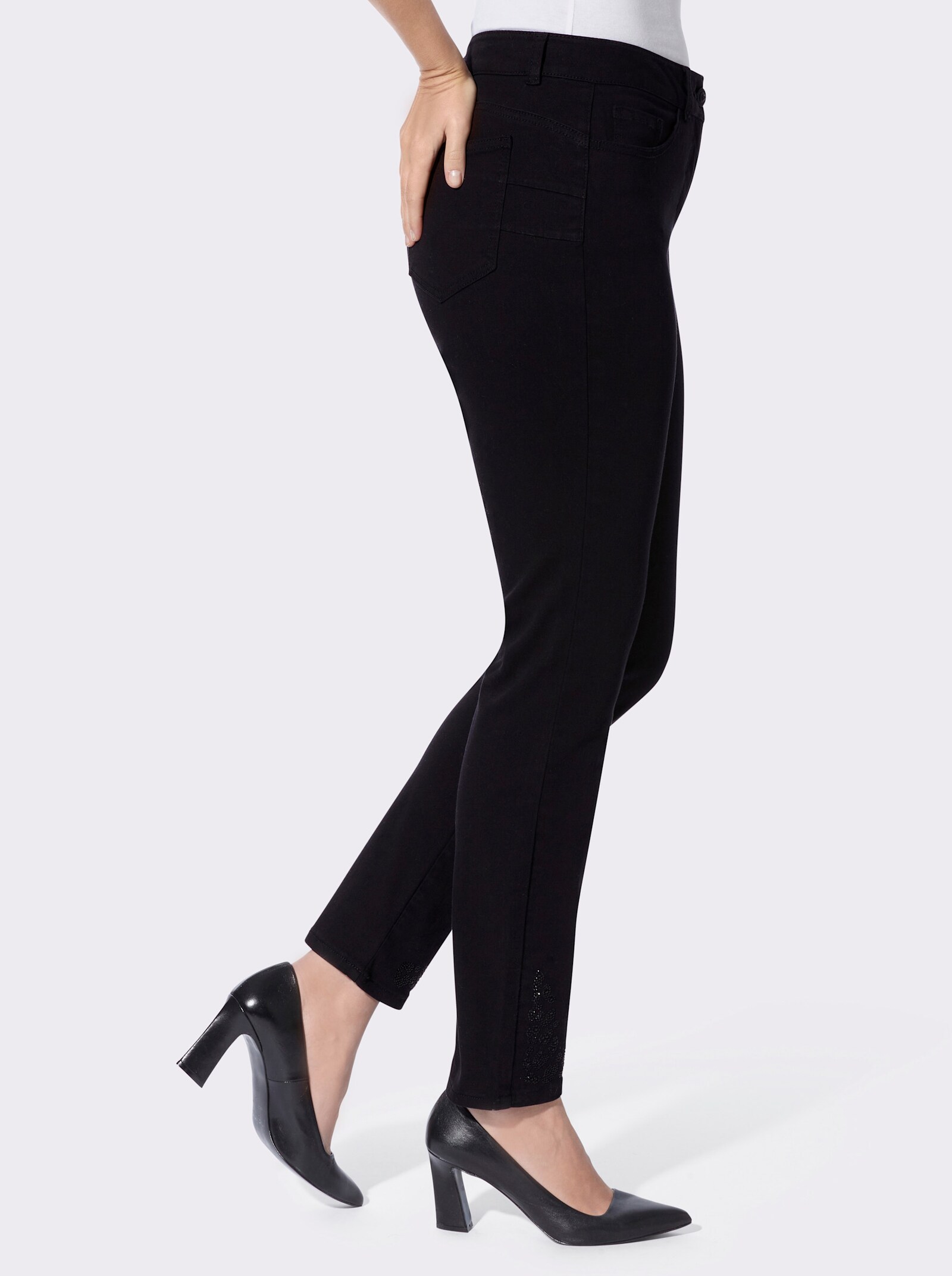 heine 5-Pocket-Hose mit Glitzersteinchen - schwarz