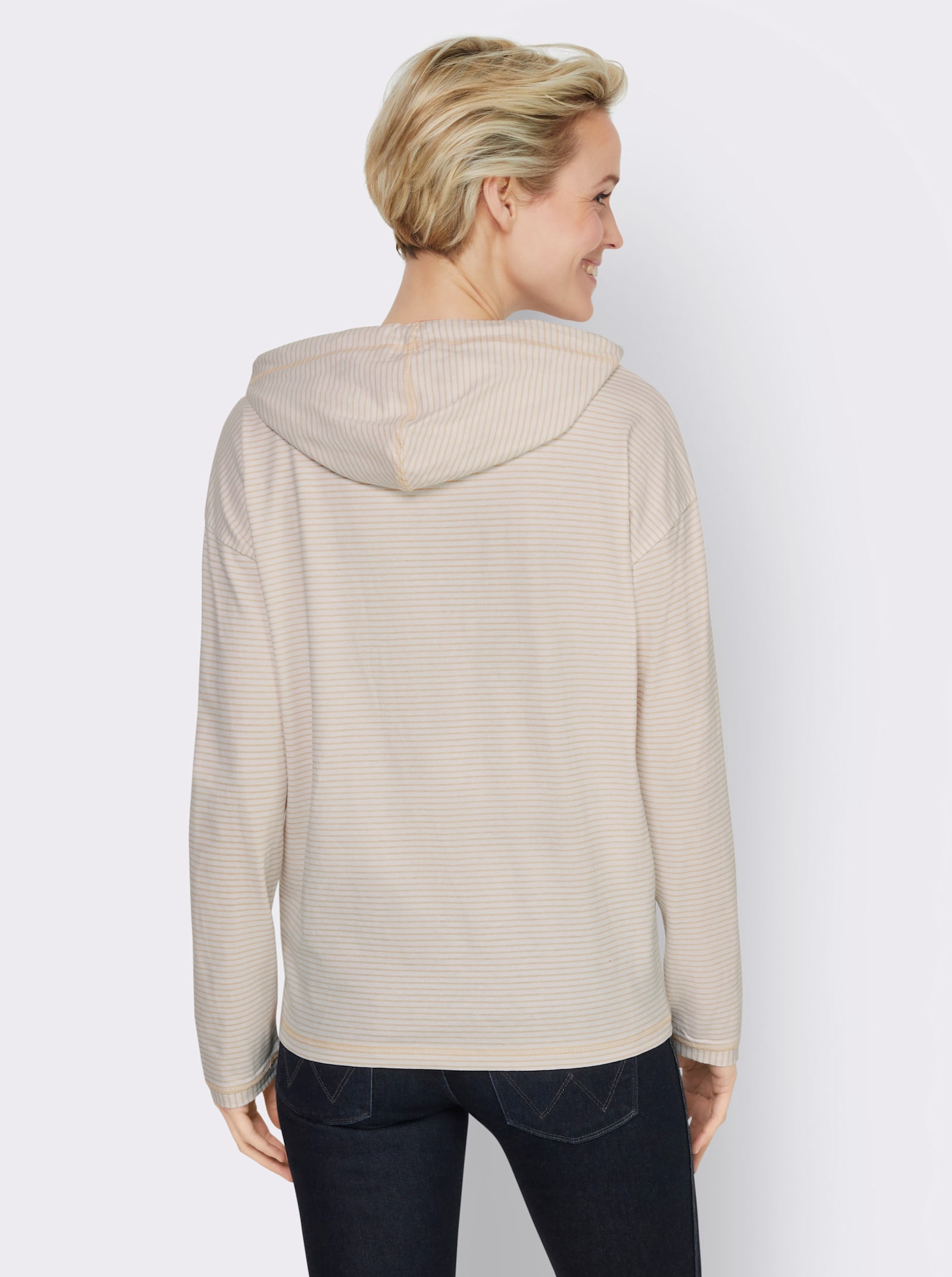 heine Kapuzenshirt in Ringel-Optik - sand-weiß-bedruckt