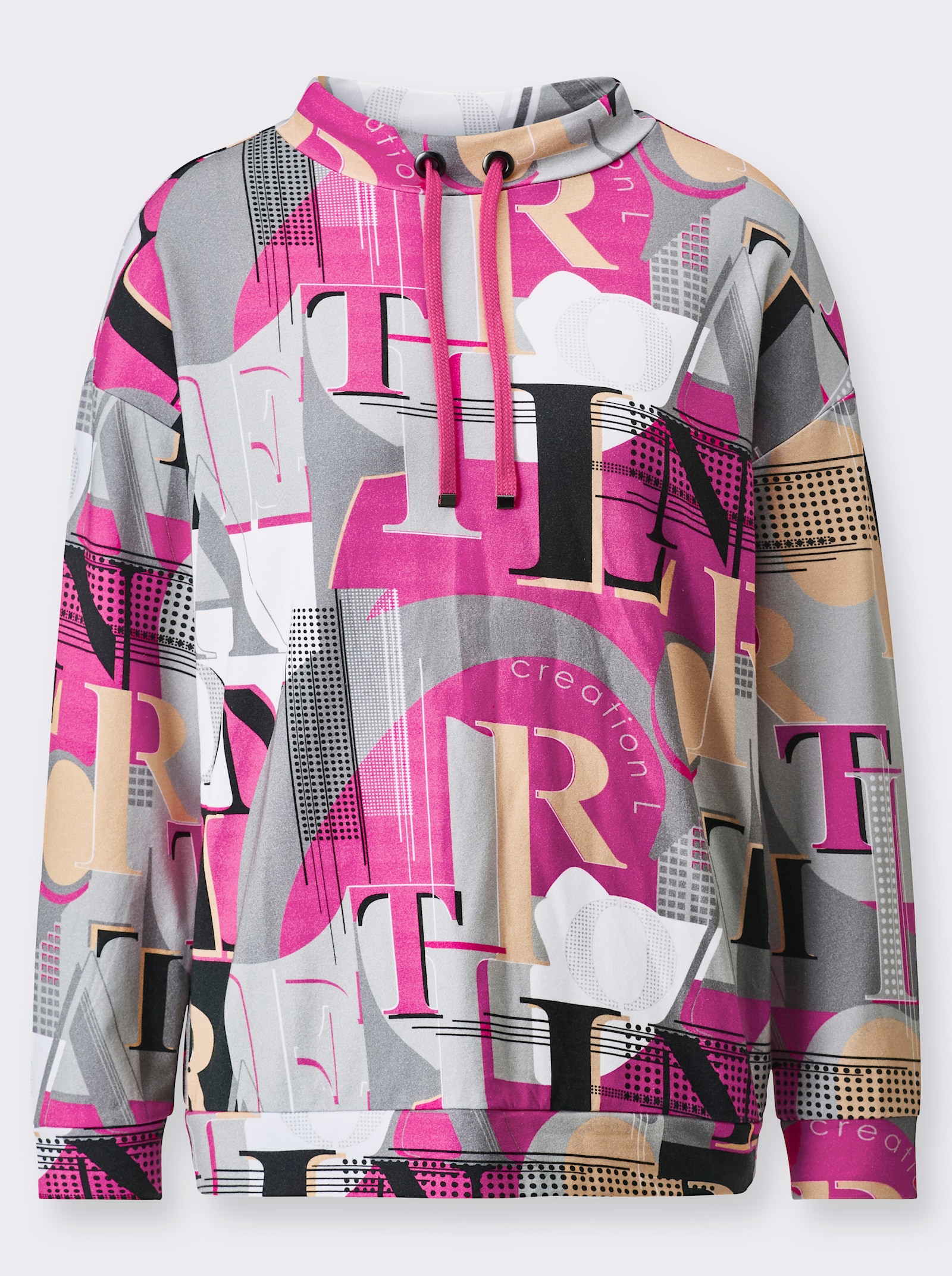 Sweatshirt mit regulierbarem Stehkragen - fuchsia-hellgrau-bedruckt