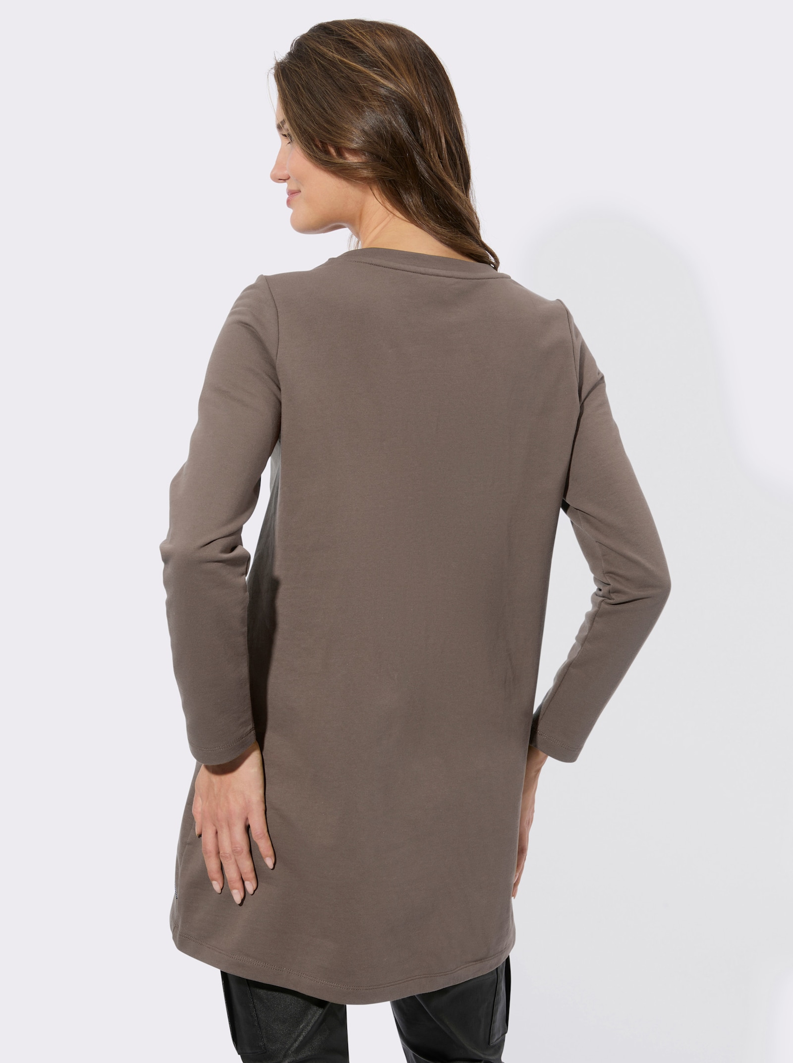 Longsweatshirt mit Zierreißverschluss - dunkeltaupe