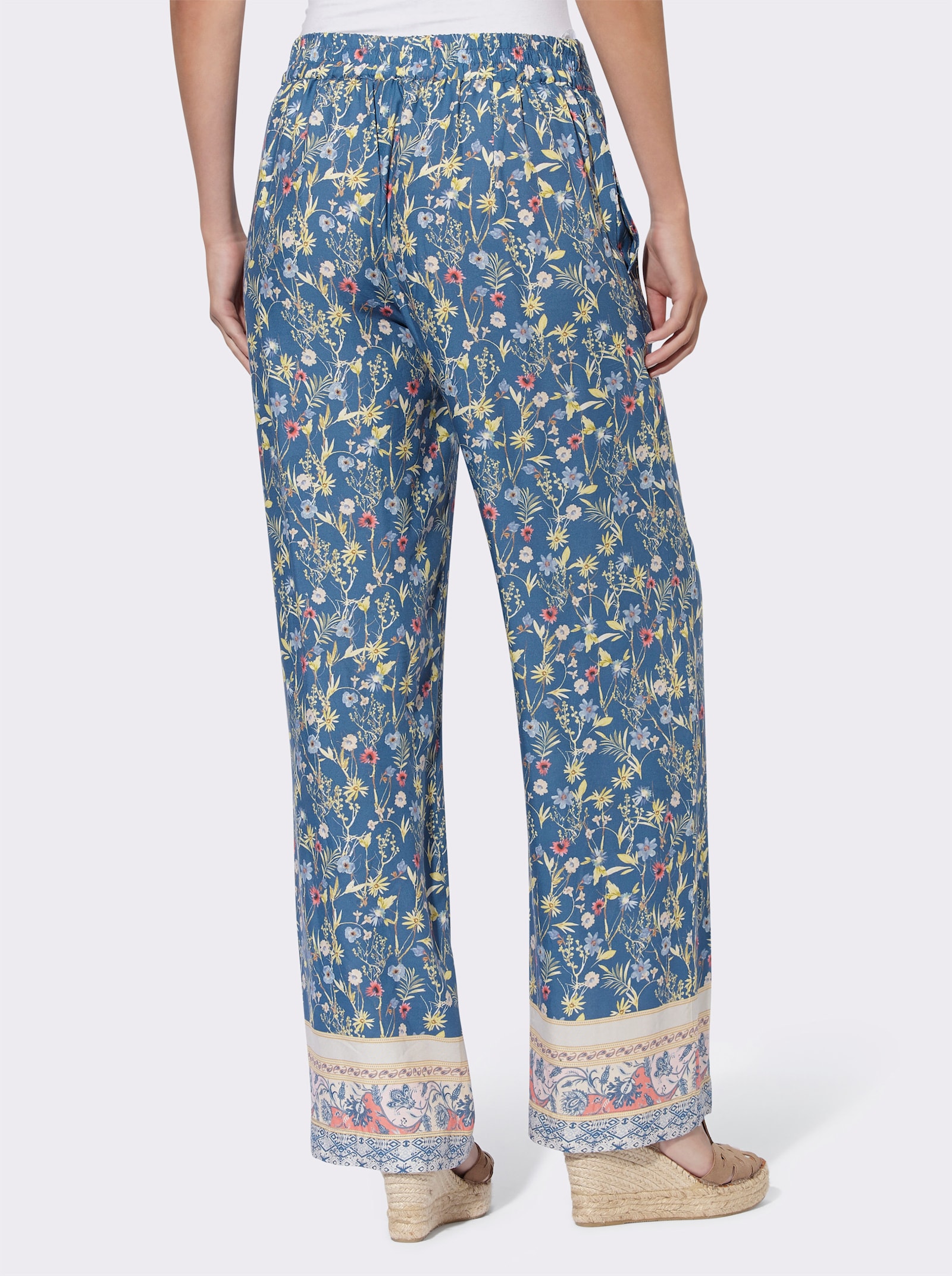 heine Palazzohose mit Floral-Print - jeansblau-zitrone-bedruckt