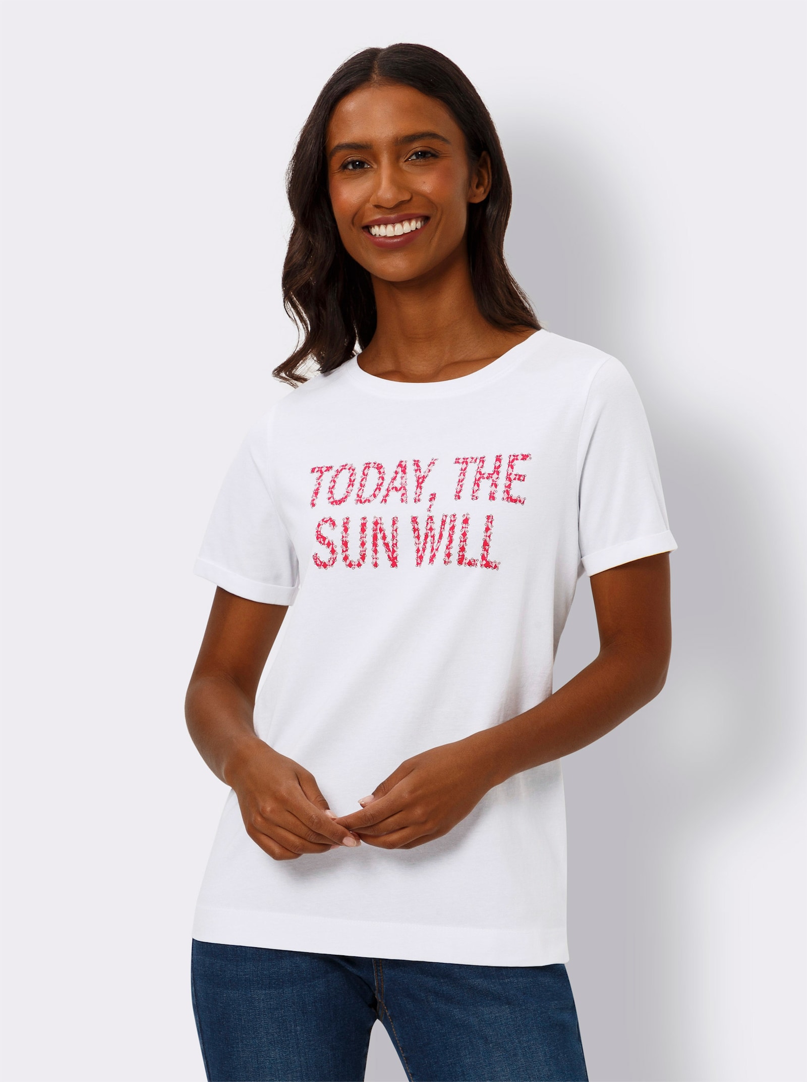 heine T-Shirt mit Schriftzug - weiß