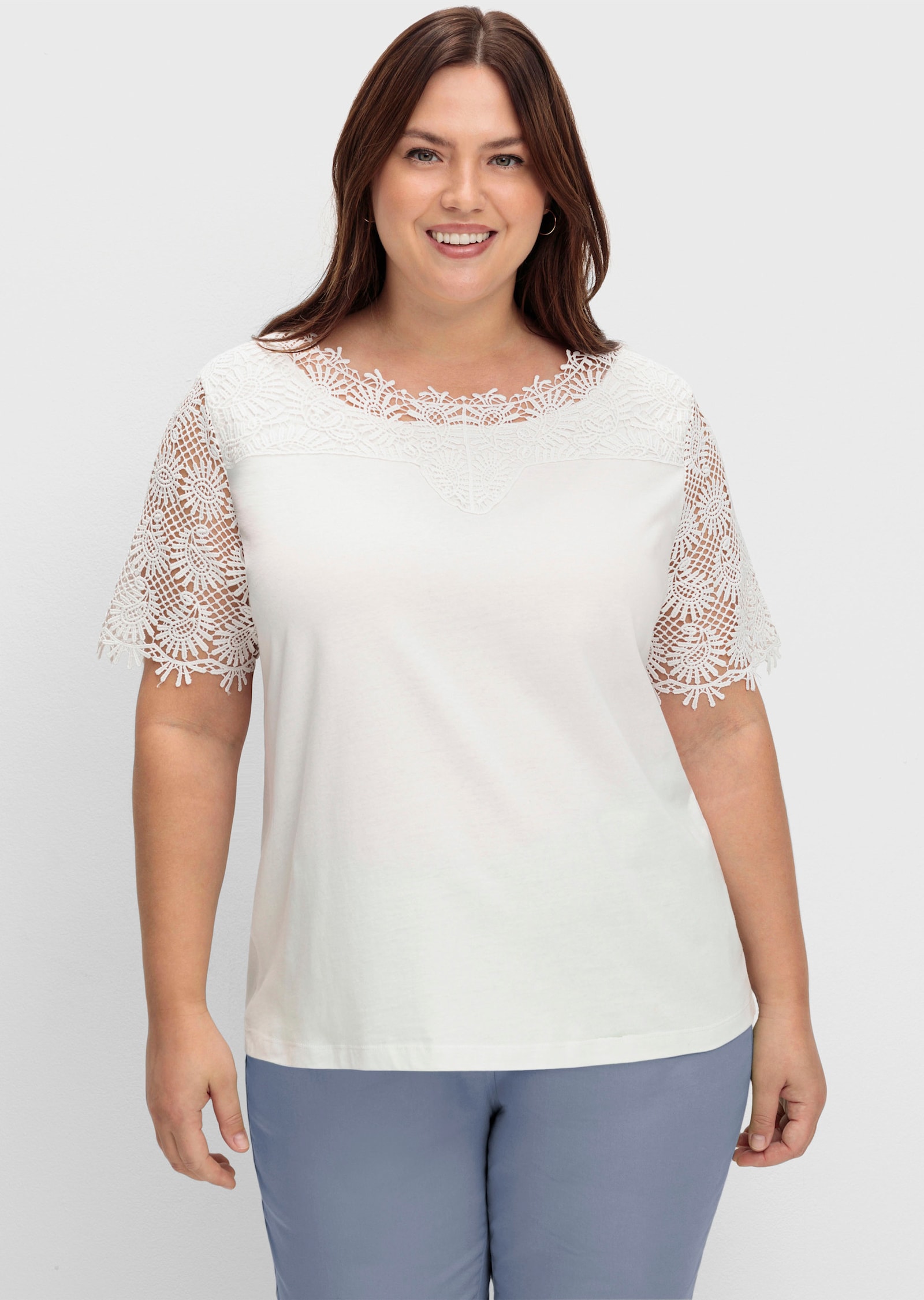 Spitzenshirt mit transparenter Spitze - ecru
