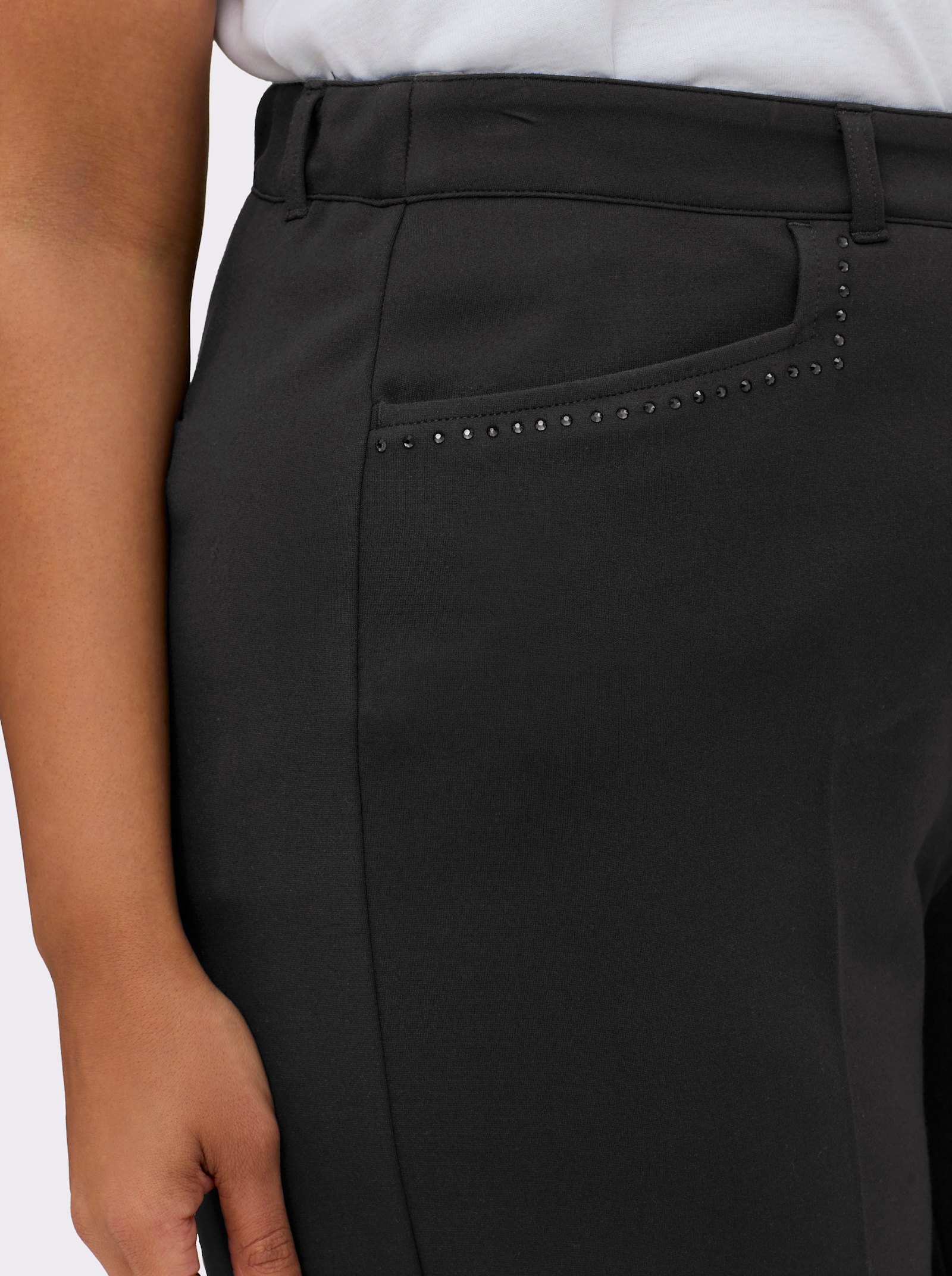 sheego Jerseybroek met wijde pijpen en comfortband - zwart