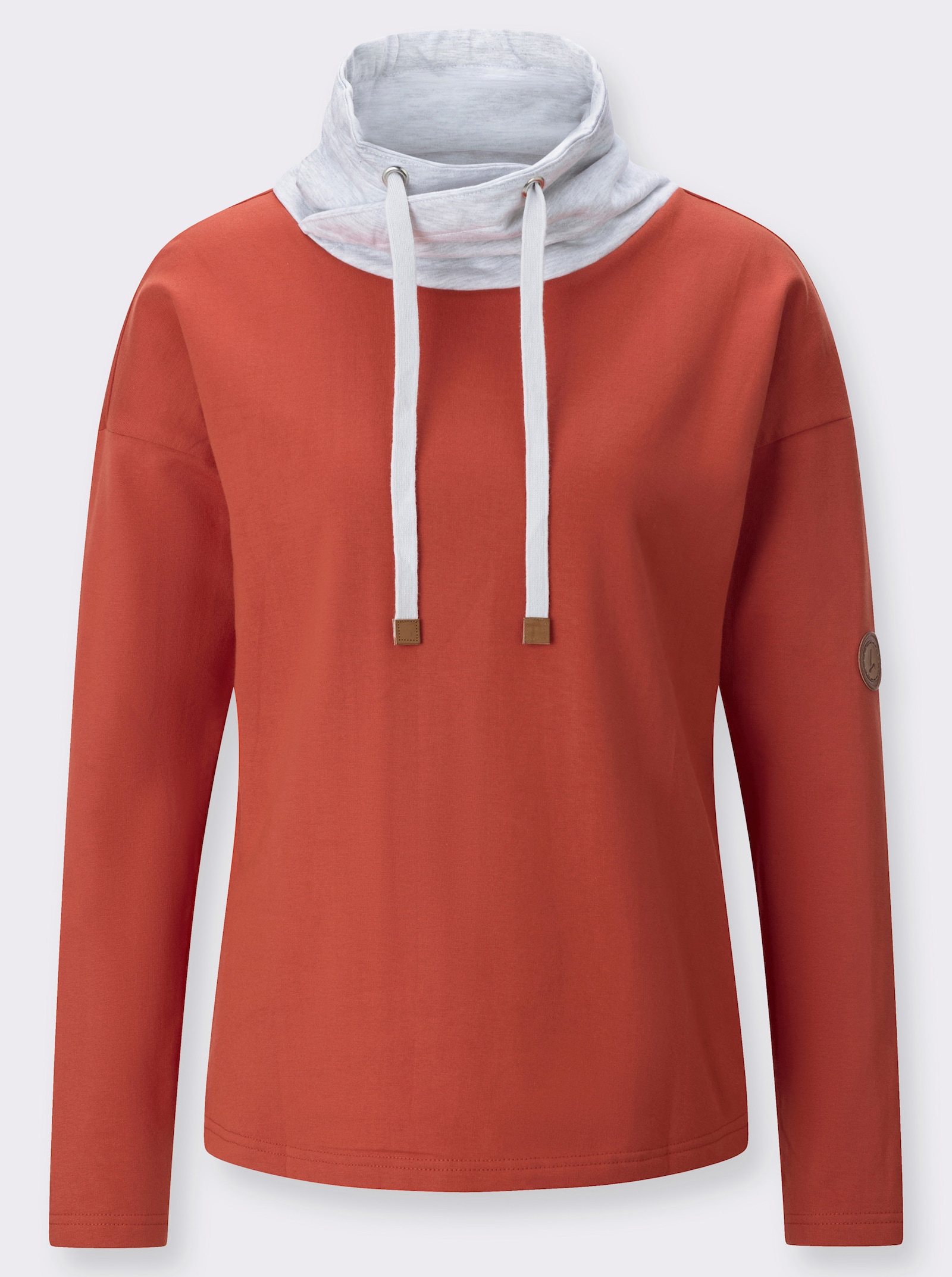  Sweatshirt mit überlappendem Rollkragen - terra-hellgrau