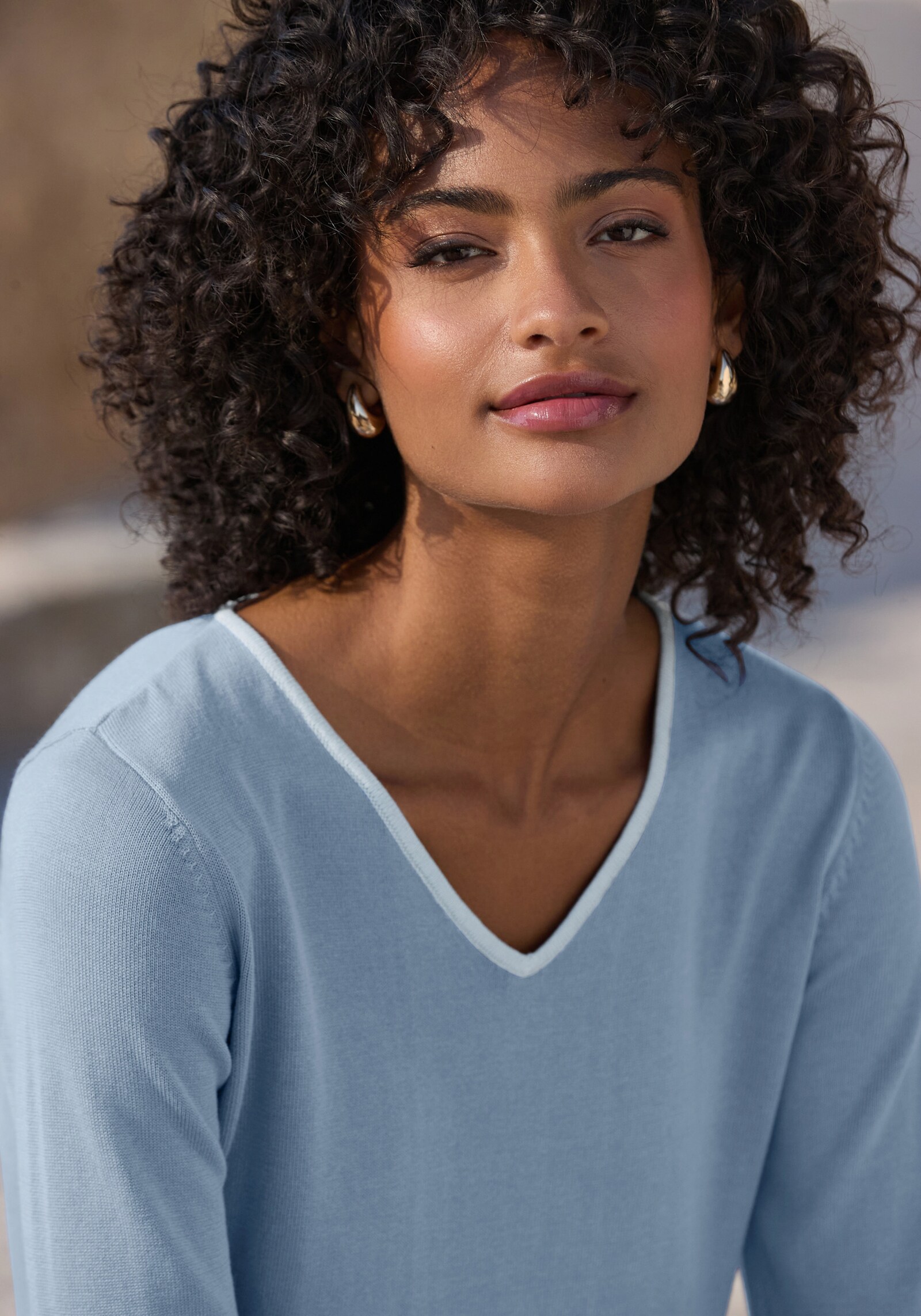 Vivance V-Ausschnitt-Pullover - blau-hellblau