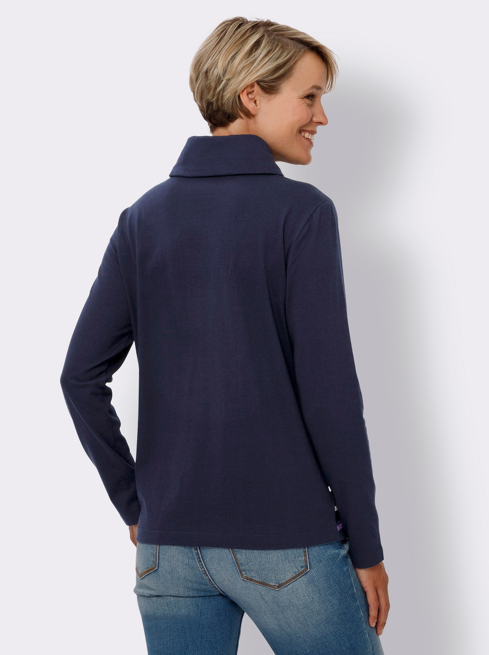 Rollkragenshirt mit platziertem Streifenmuster - marine-ecru-gestreift