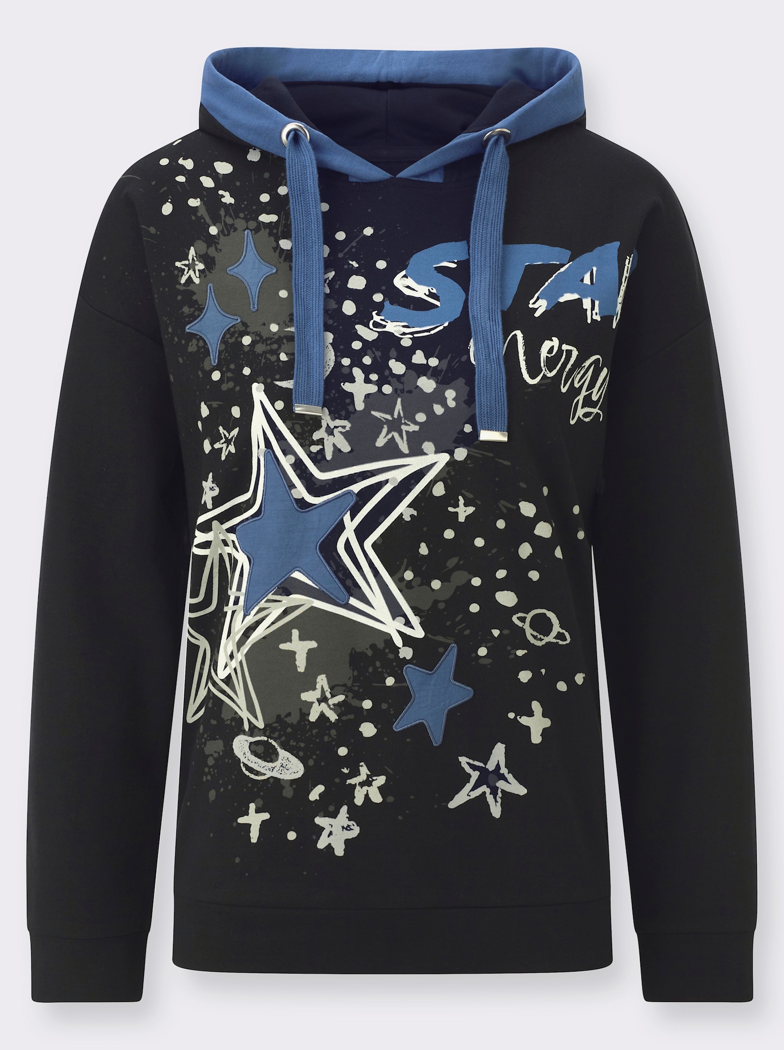 Sweatshirt mit Sternen-Print vorne - schwarz