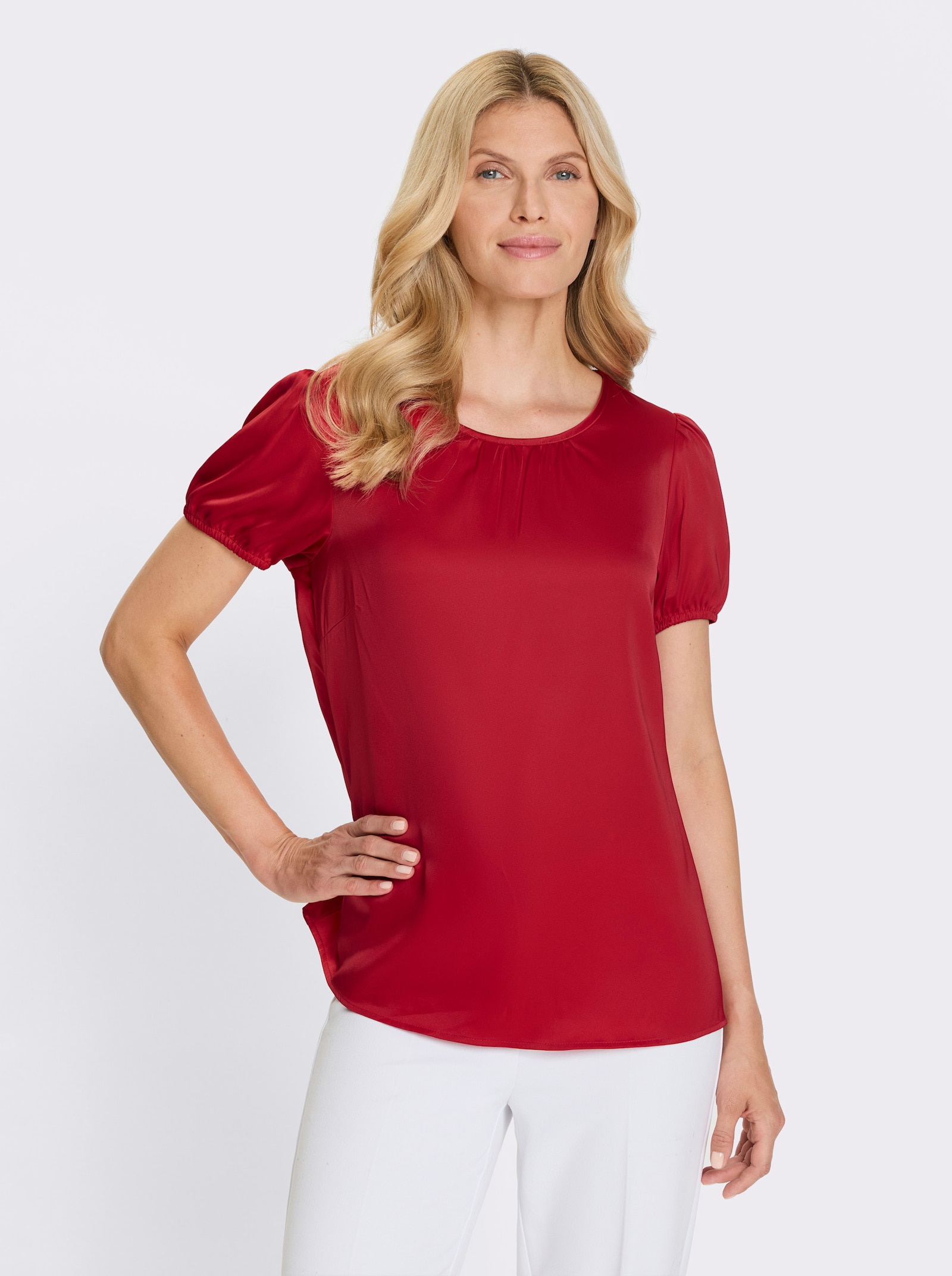 Satinbluse mit Puffärmeln - rot