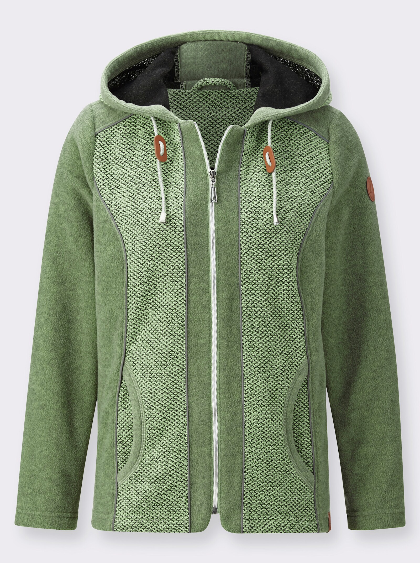 Fleecejacke mit melierten Einsätzen - reseda