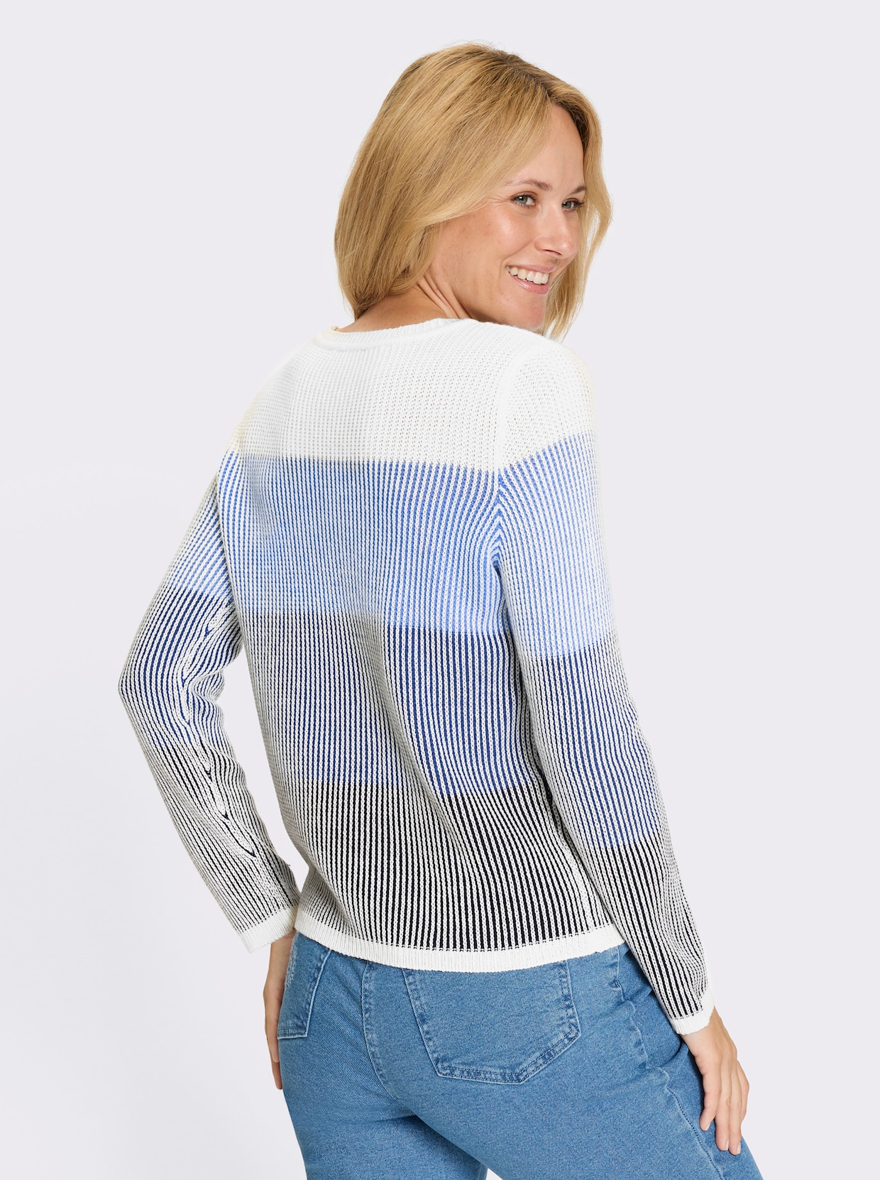 Rundhalspullover - marine-jeansblau-gemustert