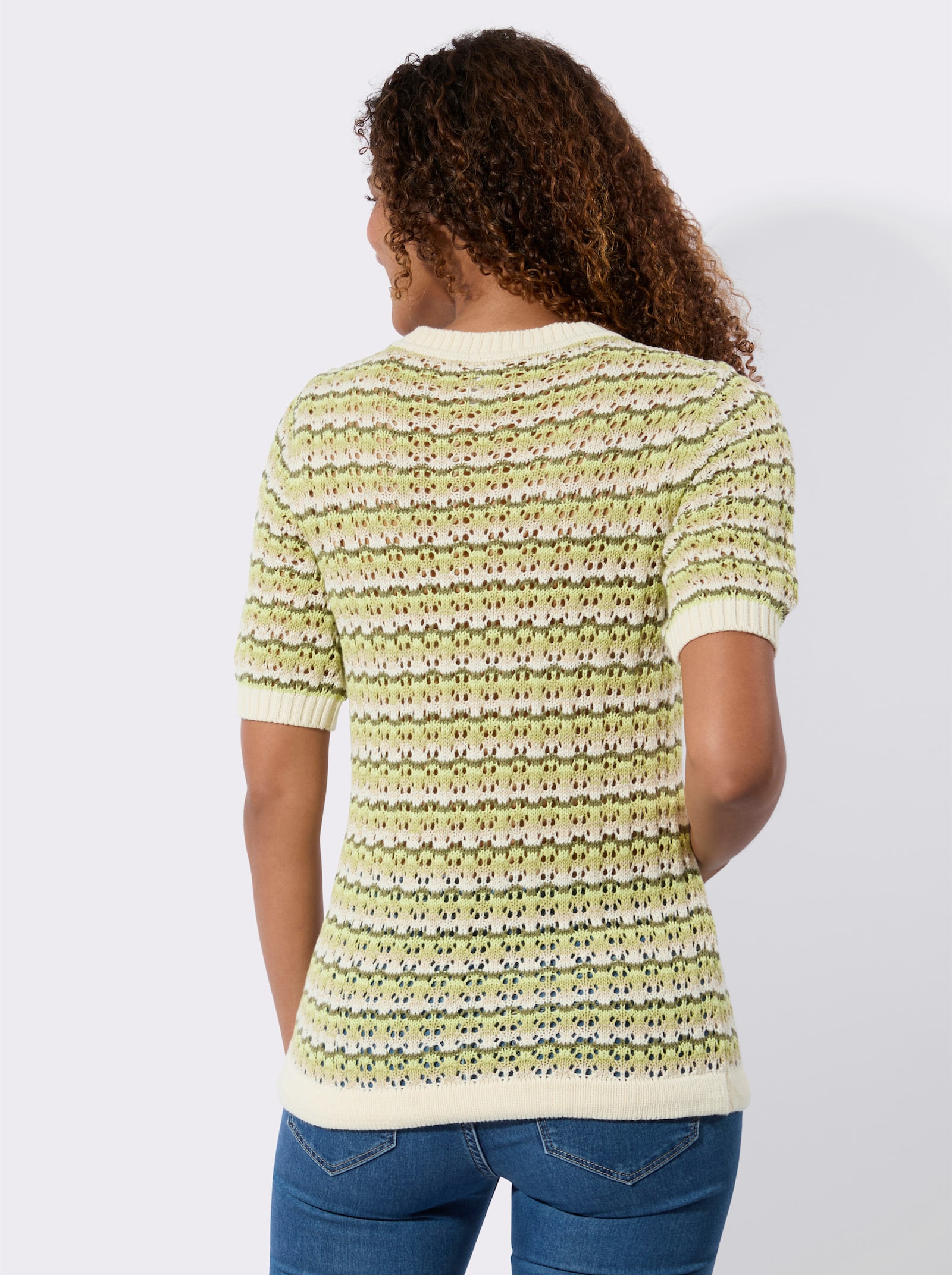 Pulóver, ažúr, viazačka na leme - Lipovozelená-šampanská