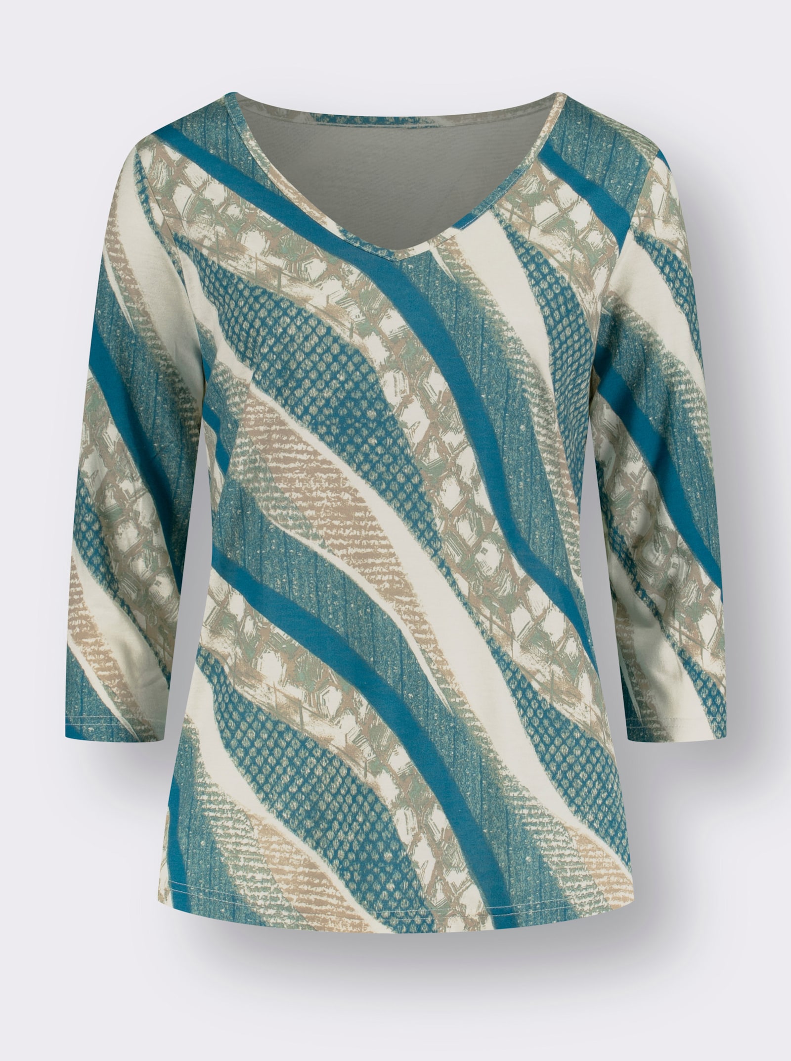 3/4-Arm-Shirt aus reiner Viskose - jade-champagner-bedruckt