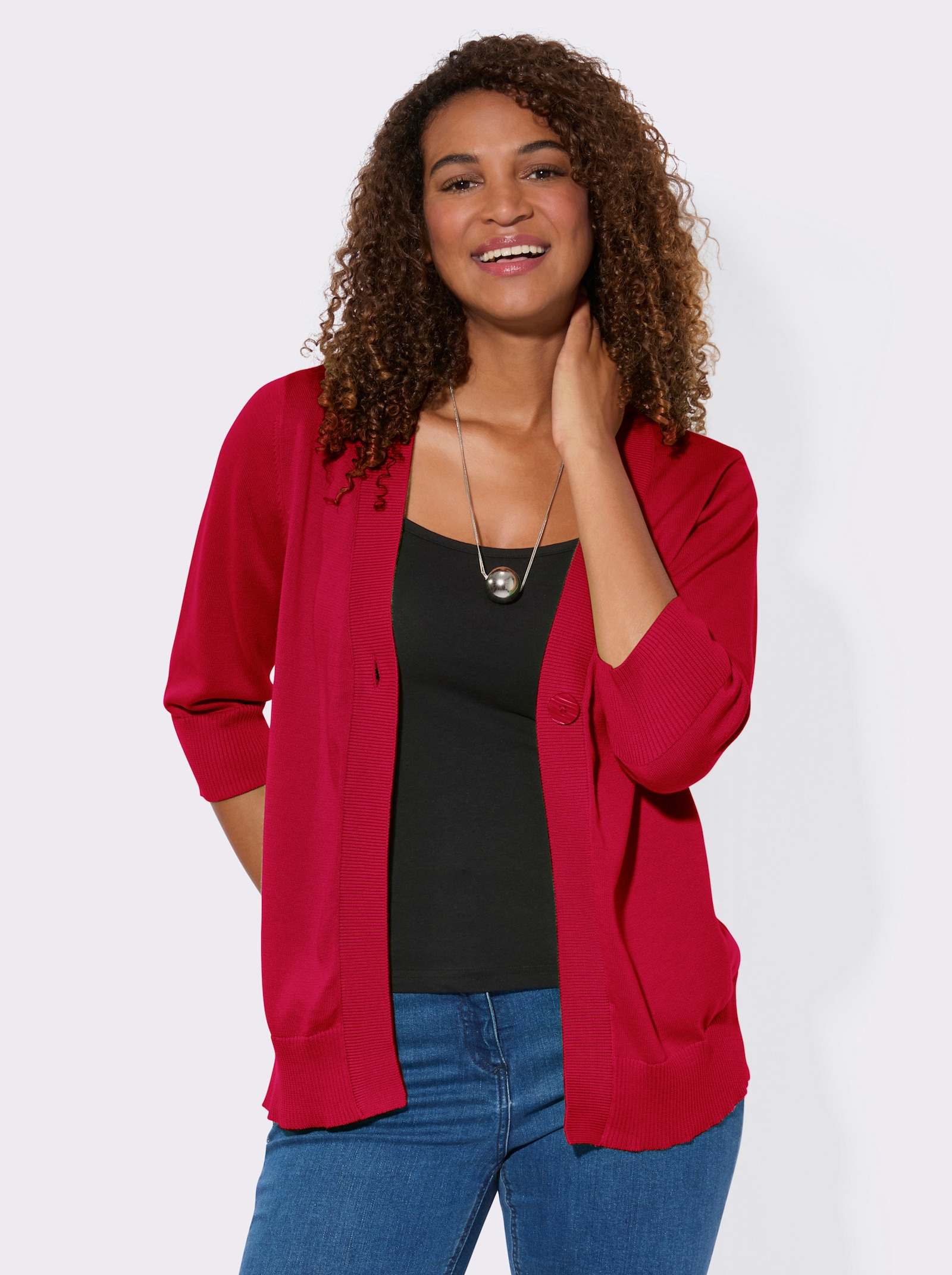 Feinstrickjacke mit gerippten Abschlüssen - rot