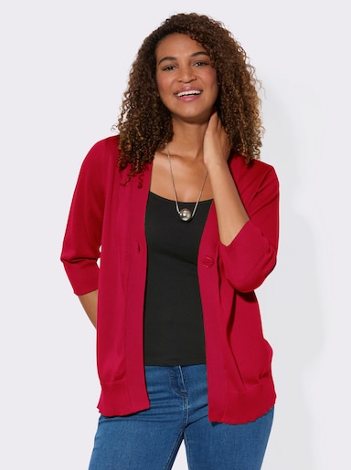 Feinstrickjacke mit gerippten Abschlüssen - rot
