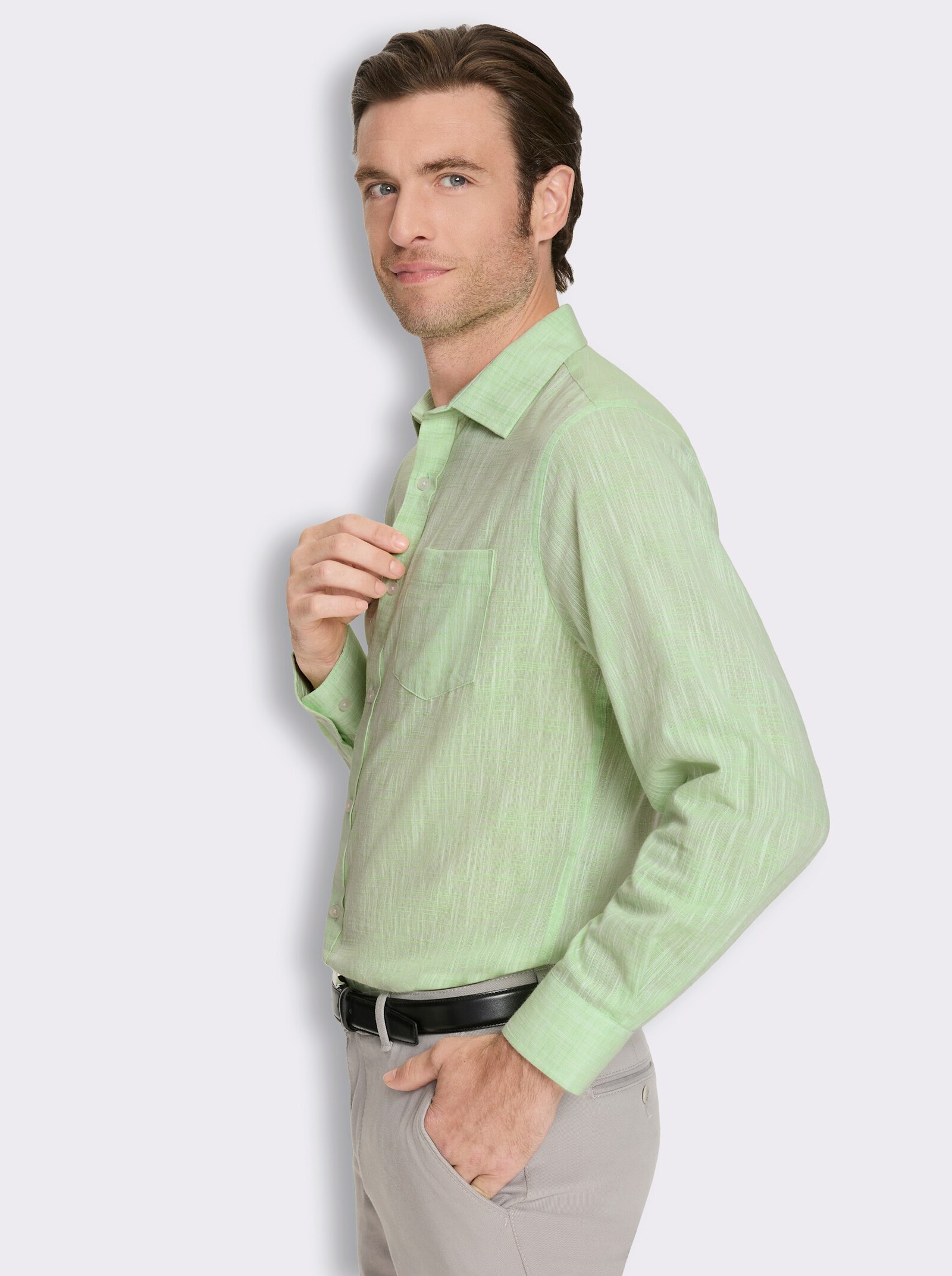 Marco Donati Langarmhemd in Two-tone-Flammgarn - reseda