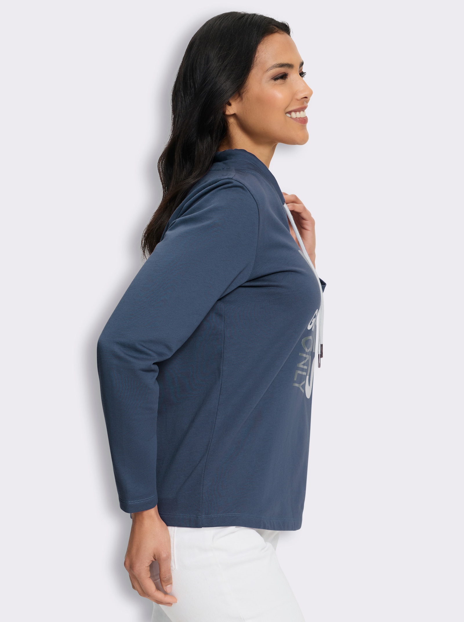 Sweatshirt mit überlappendem Ausschnitt - rauchblau