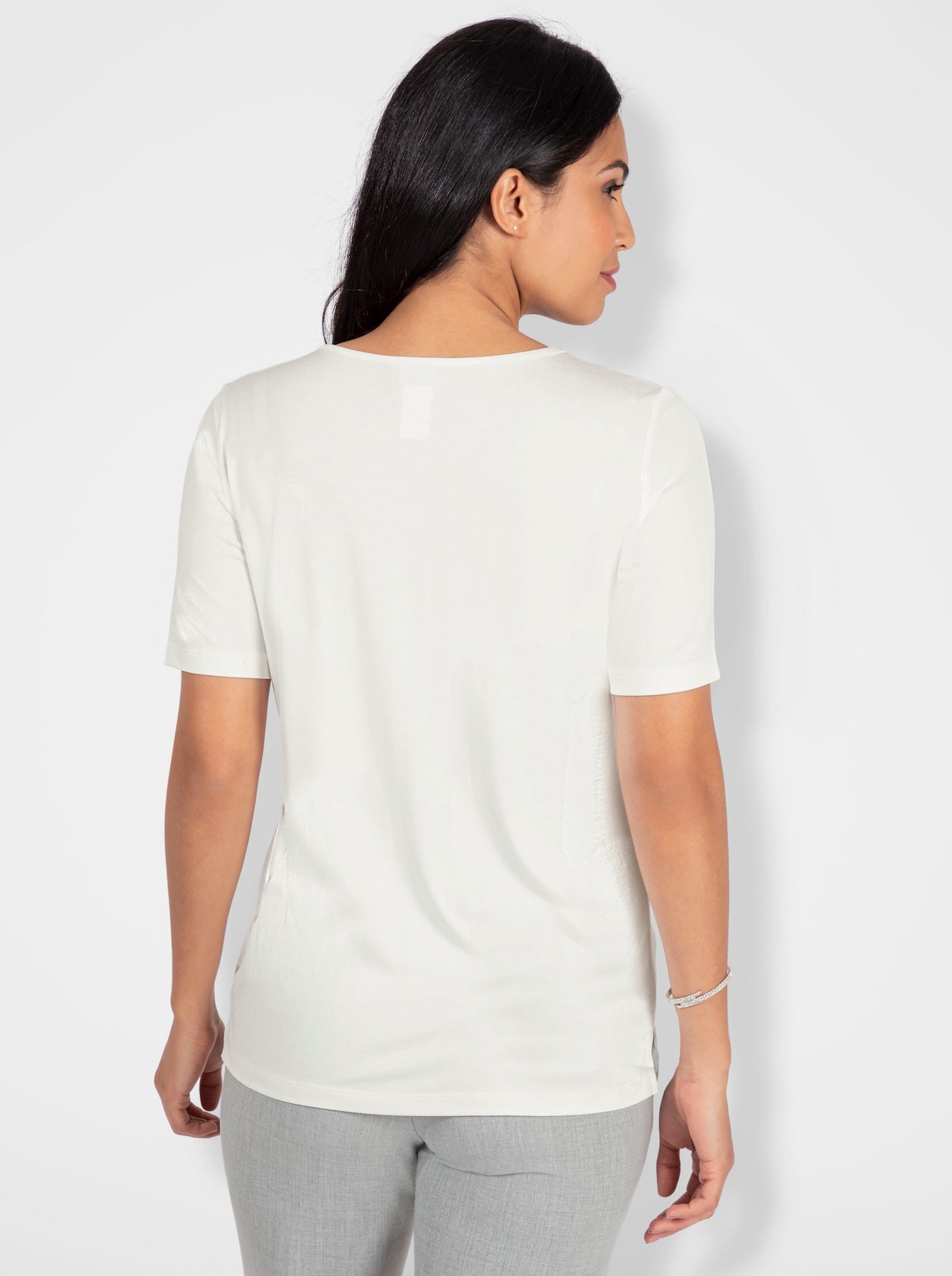 Shirt met ronde hals en kantinzet - ecru