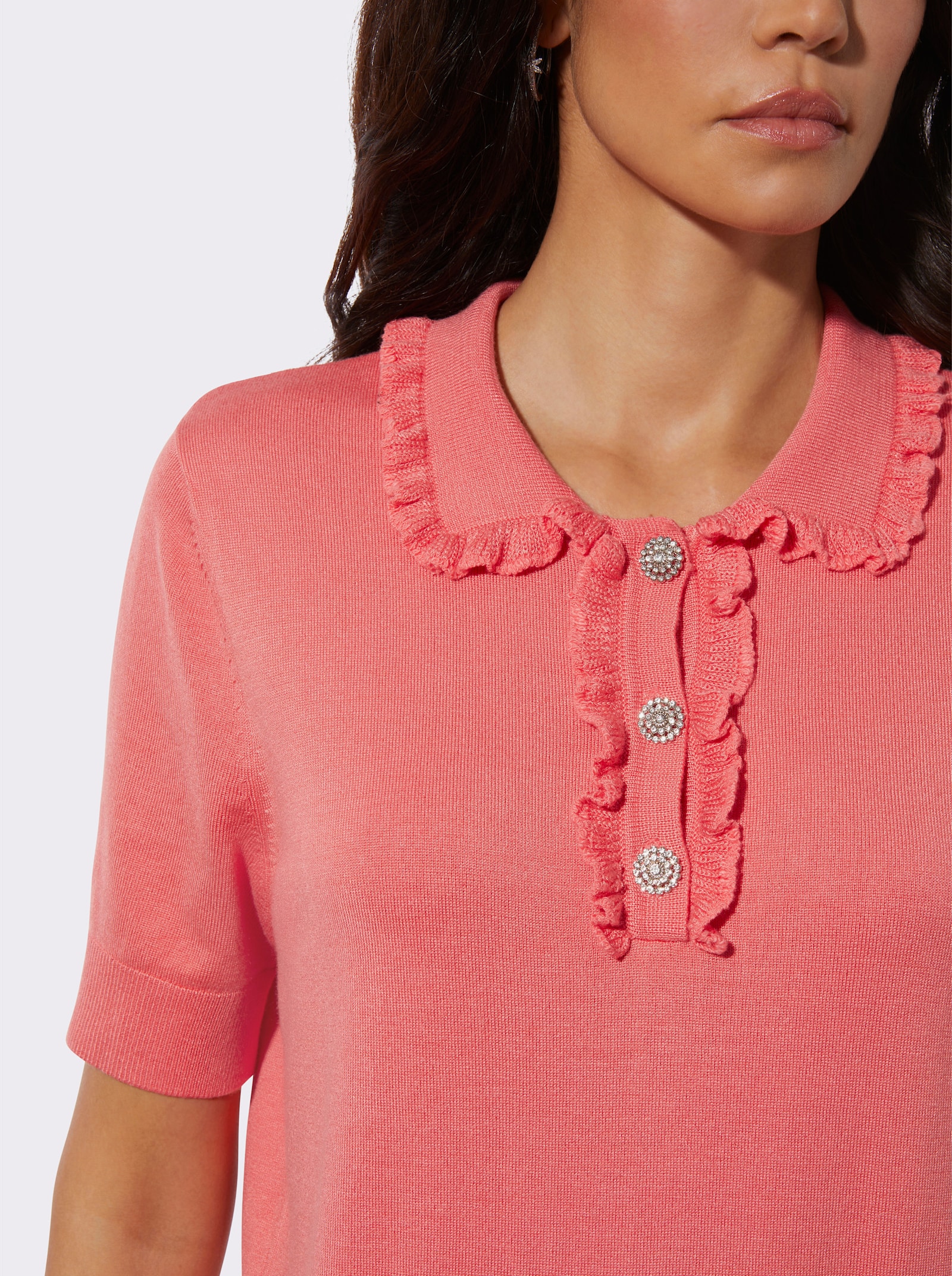 Polopullover mit kurzer Zierknopfleiste - koralle