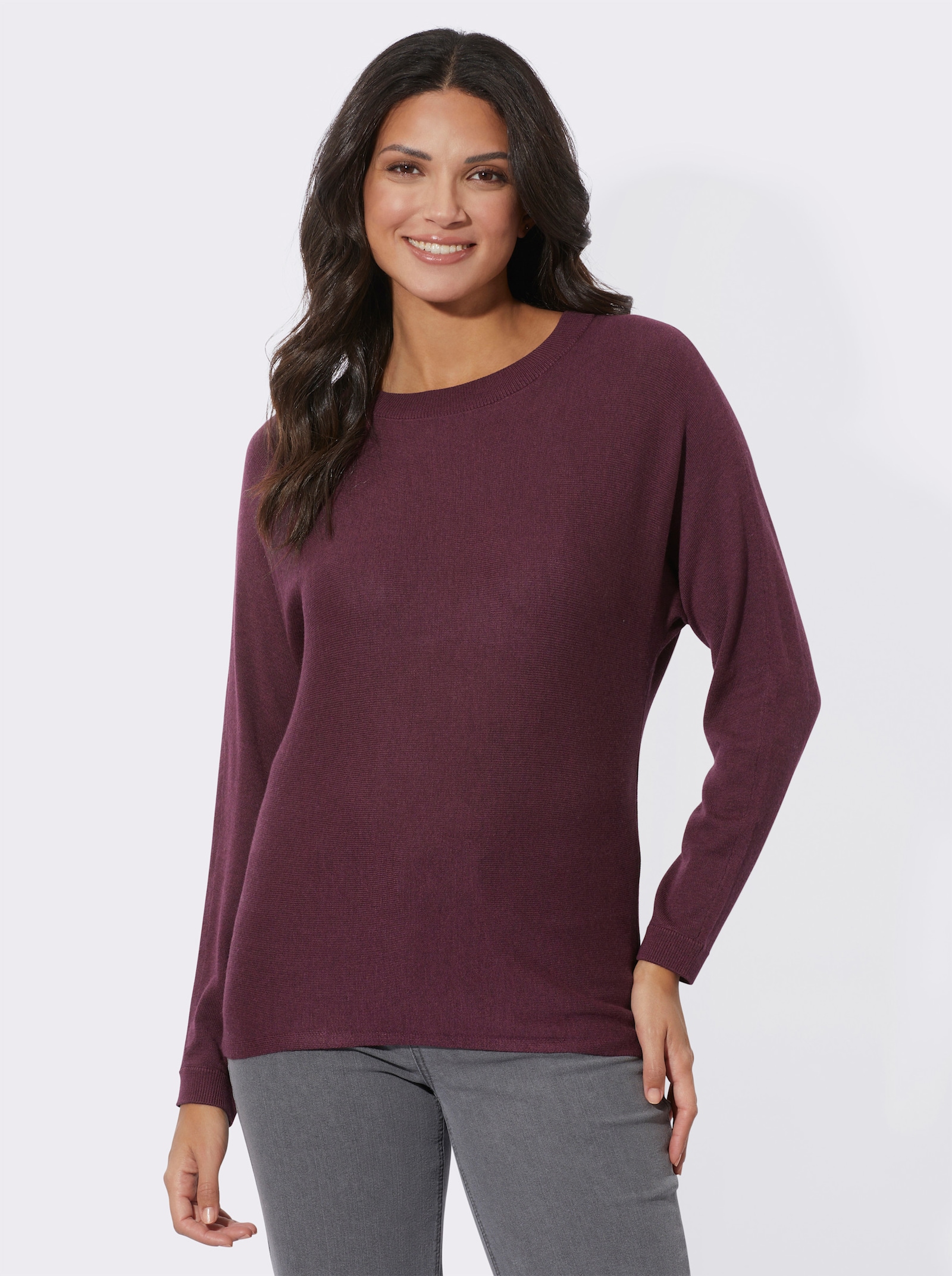 Fledermauspullover mit 5% Kaschmir - burgund-meliert