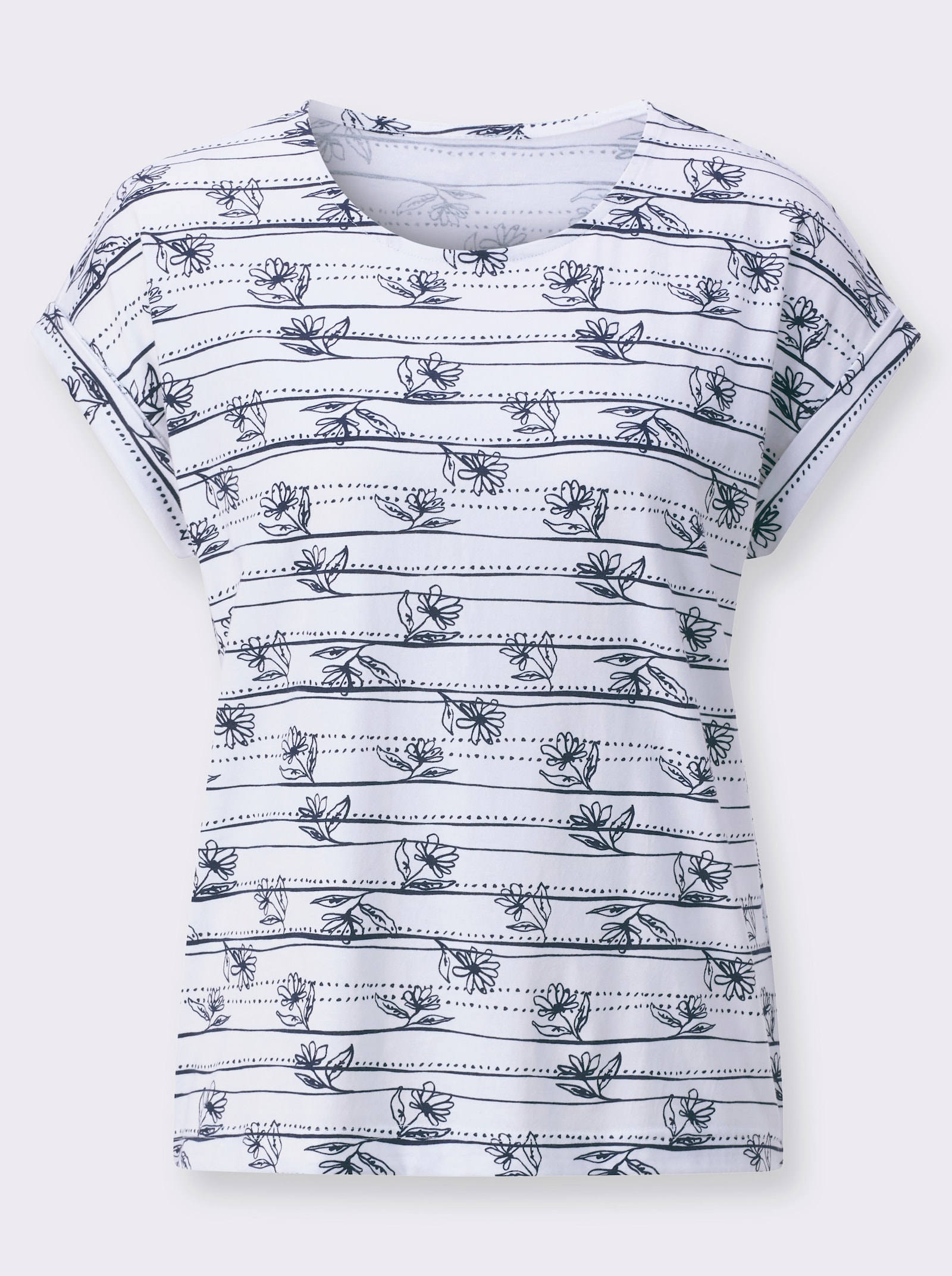 Shirt mit überschnittenen Schultern - weiß-marine-bedruckt