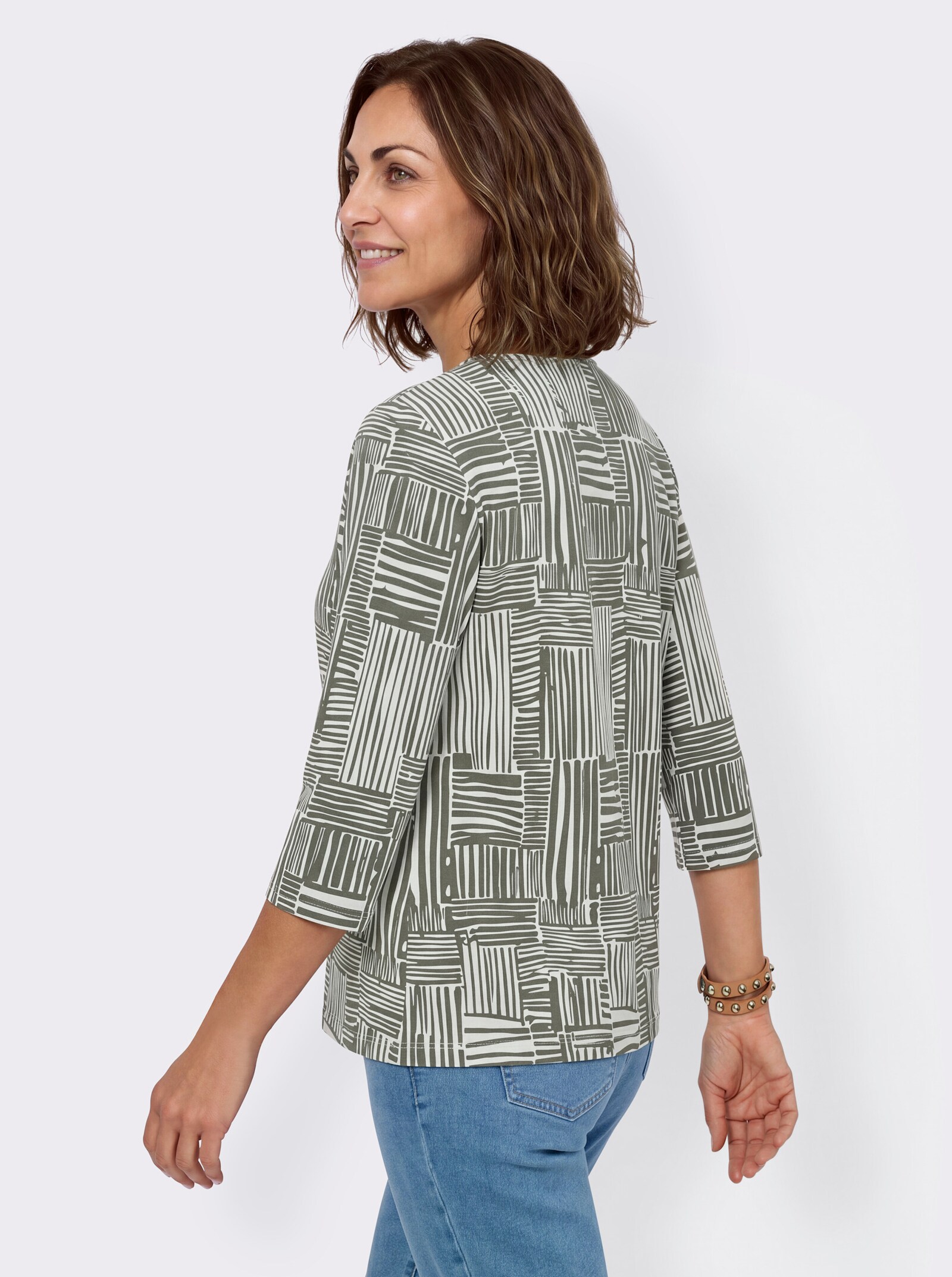 Print-Shirt mit 3/4-Ärmeln - khaki-ecru-gemustert