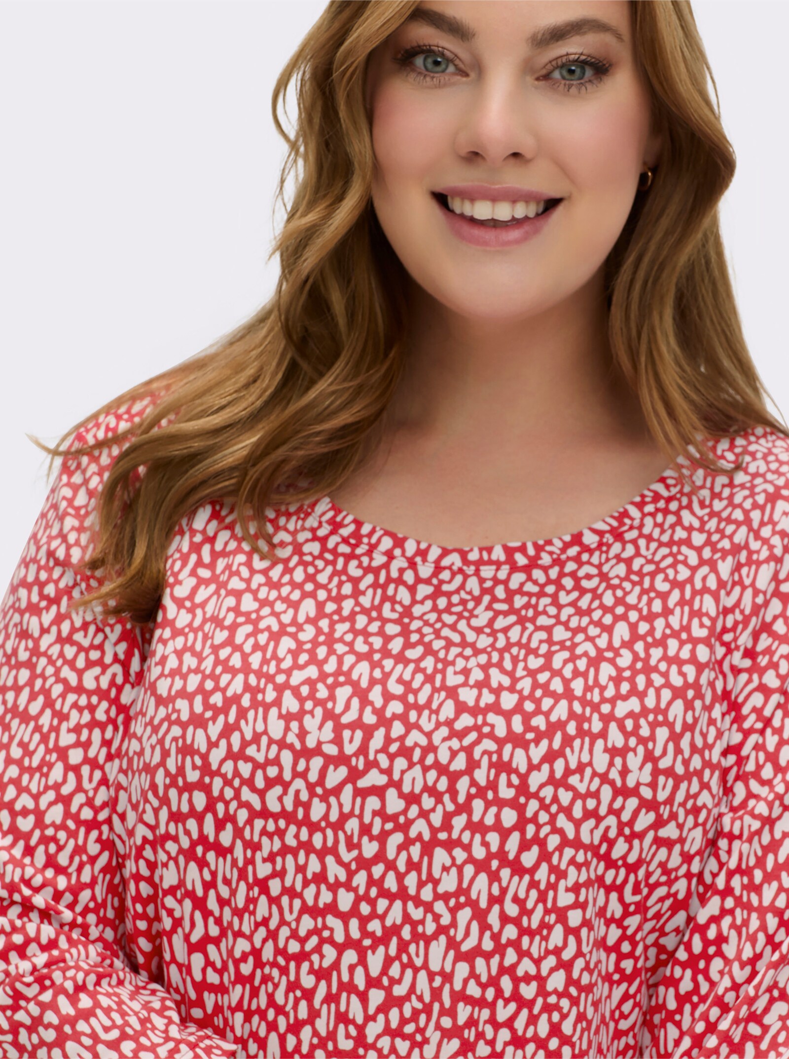 3/4-Arm-Shirt mit Minimal-Druck - weiß-erdbeere-bedruckt