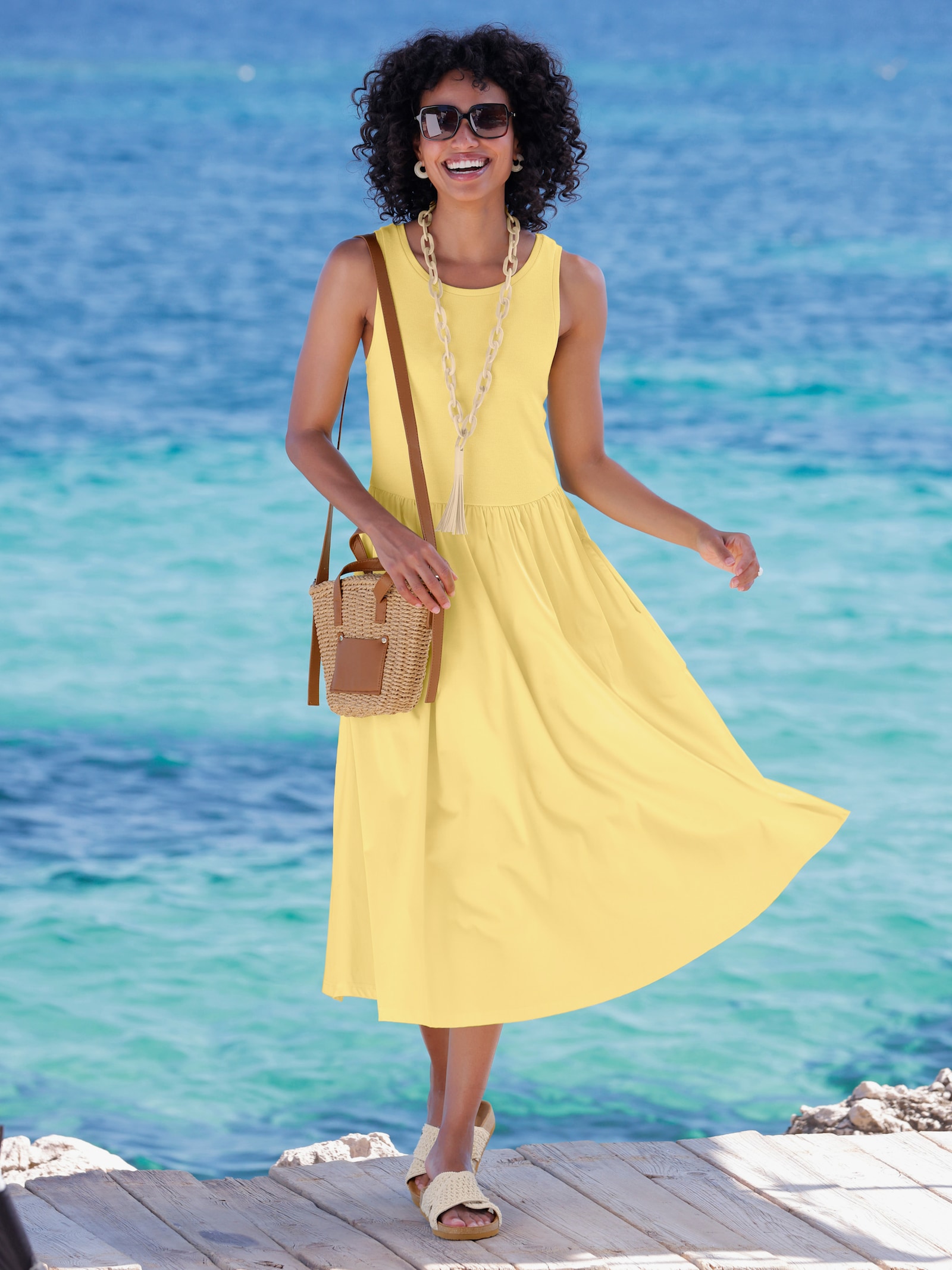 heine A-Linien-Kleid mit Jersey-Oberteil - zitrone