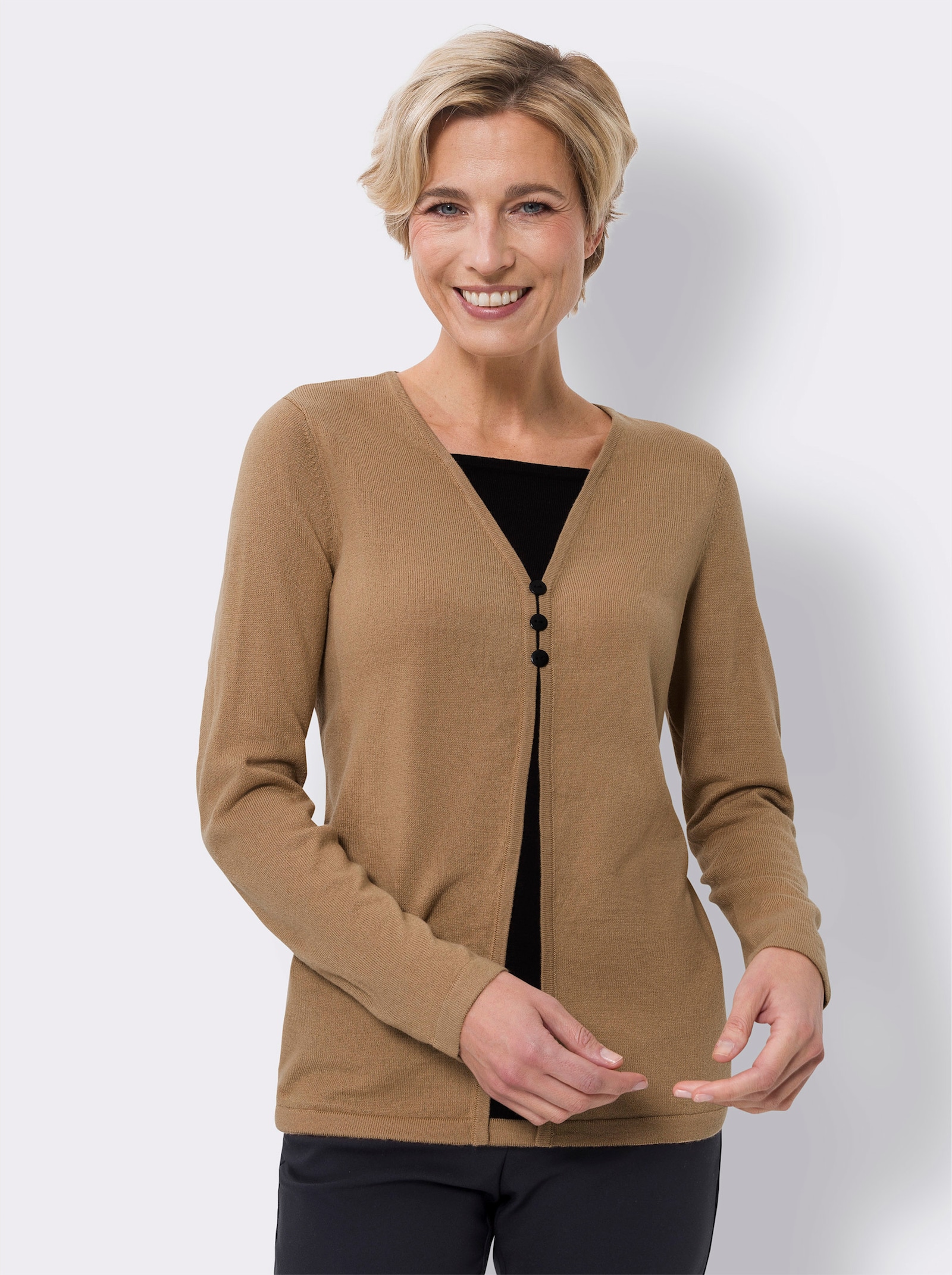 2-in-1-Pullover in Feinstrick-Qualität - camel-schwarz