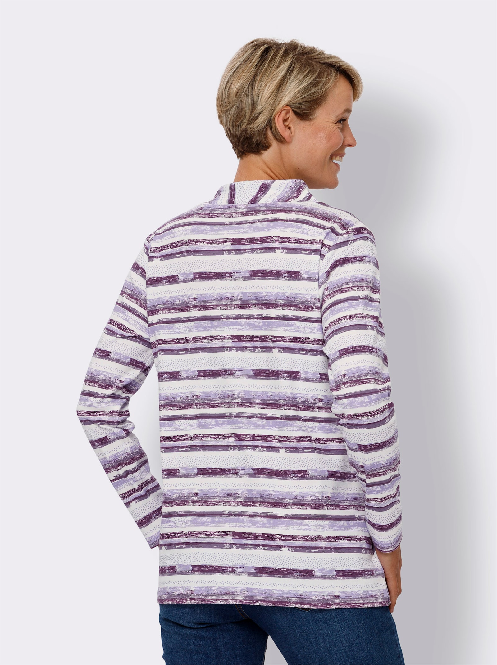 Langarmshirt mit Streifenmuster - feige-ecru-bedruckt