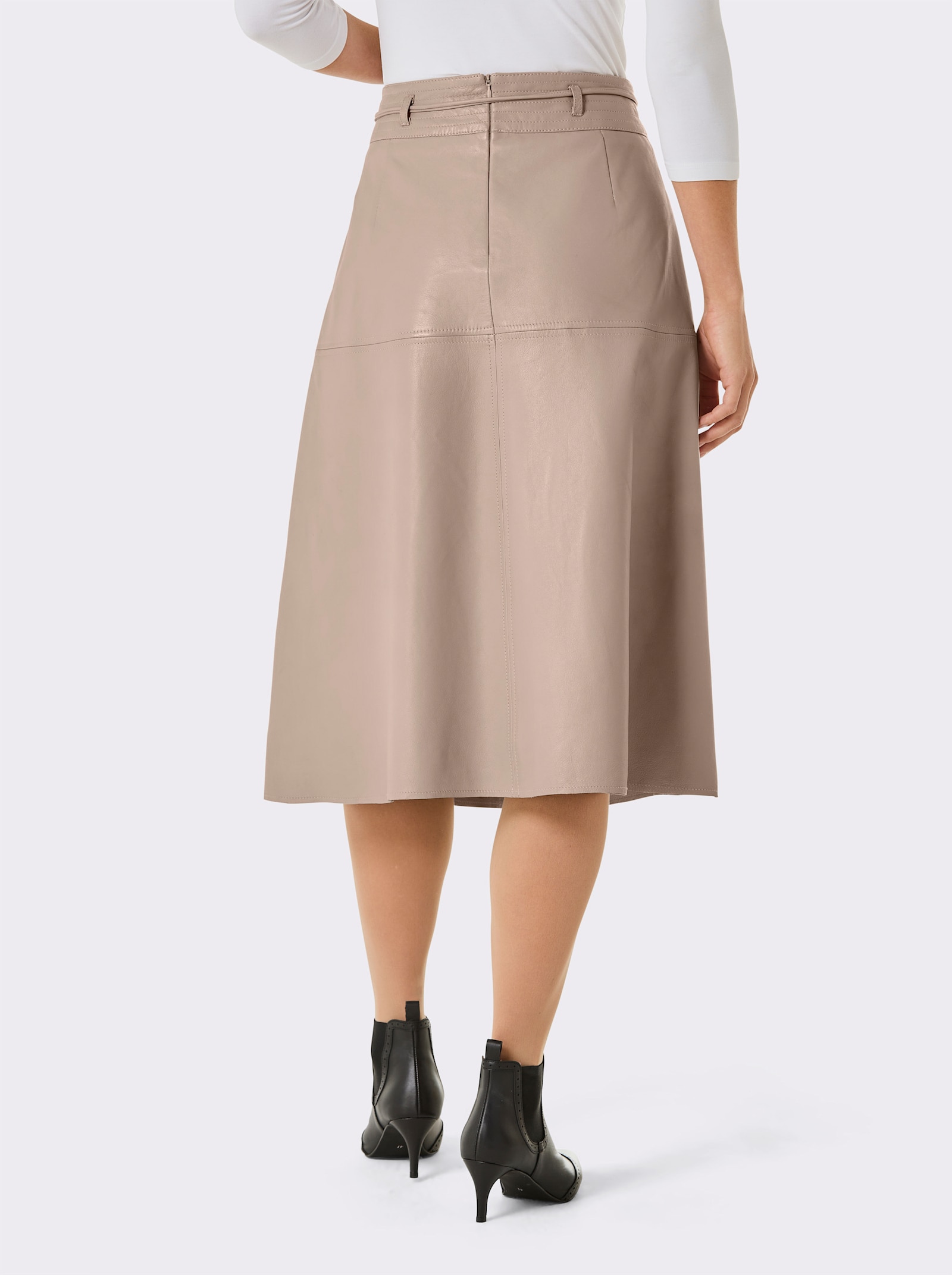 Mainpol Lederrock mit Bindegürtel - beige