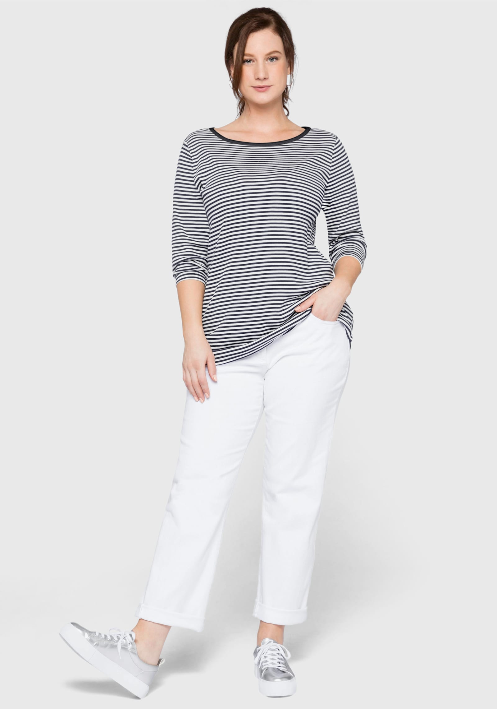 sheego Streepjesshirt met 3/4-mouwen - marine