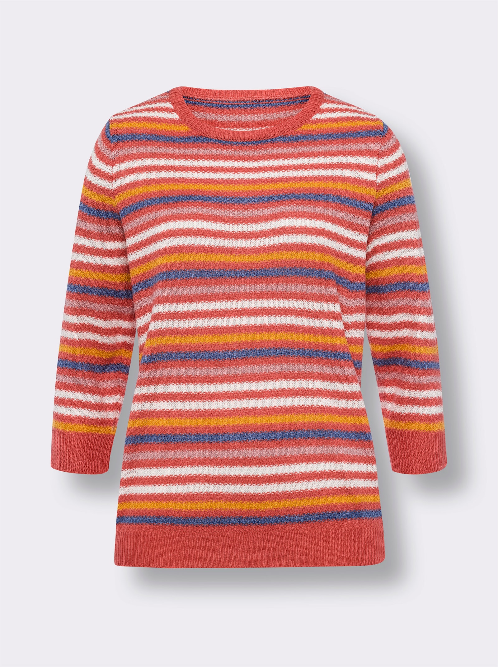 Pulóver, pruhy, ažúrové prvky - grapefruitovo-svetlobéžová pásikovaná