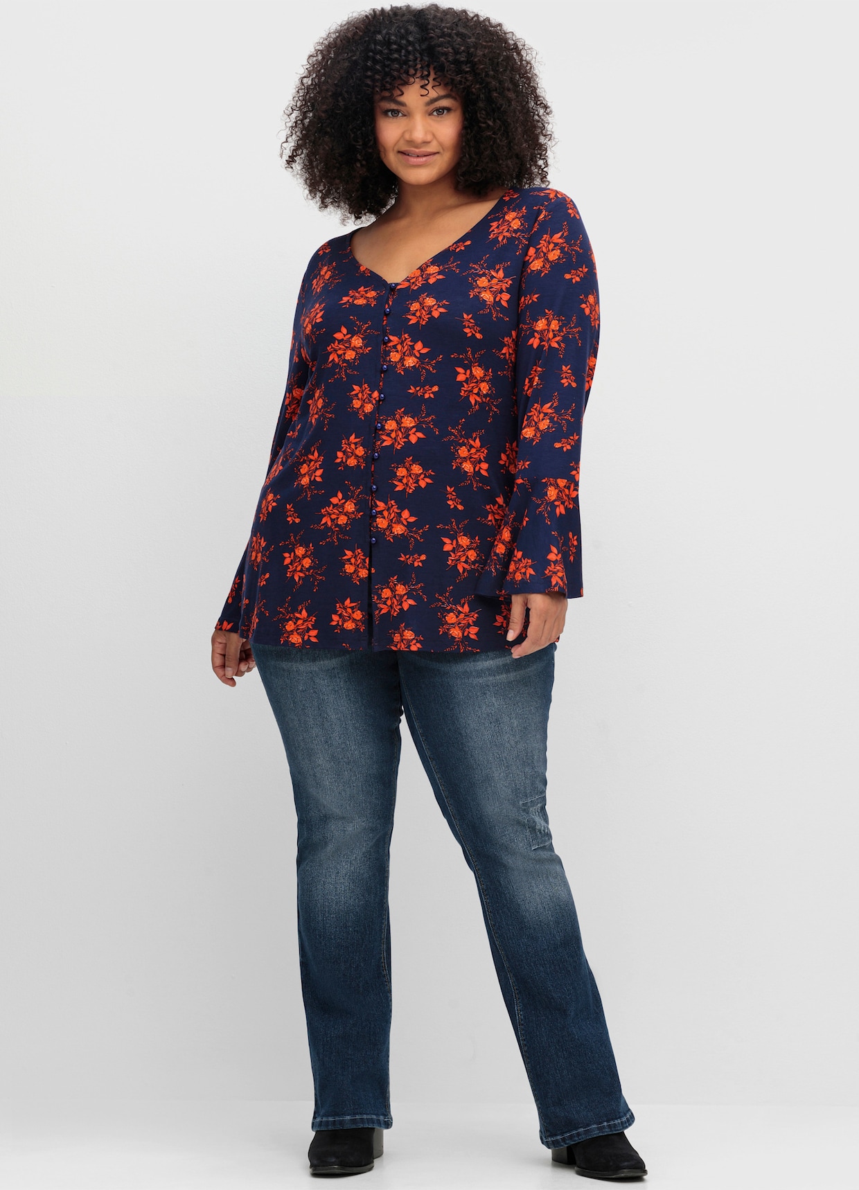 sheego by Joe Browns Shirt met lange mouwen - nachtblauw gedessineerd
