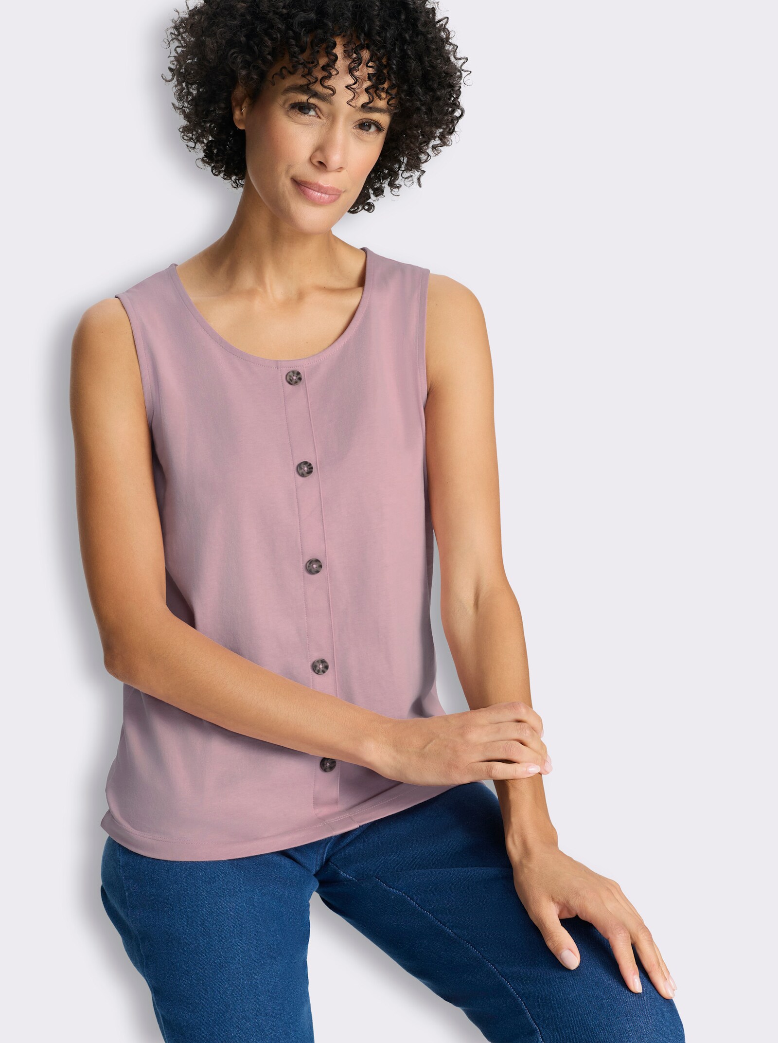 Shirttop mit imitierter Knopfleiste - rosé
