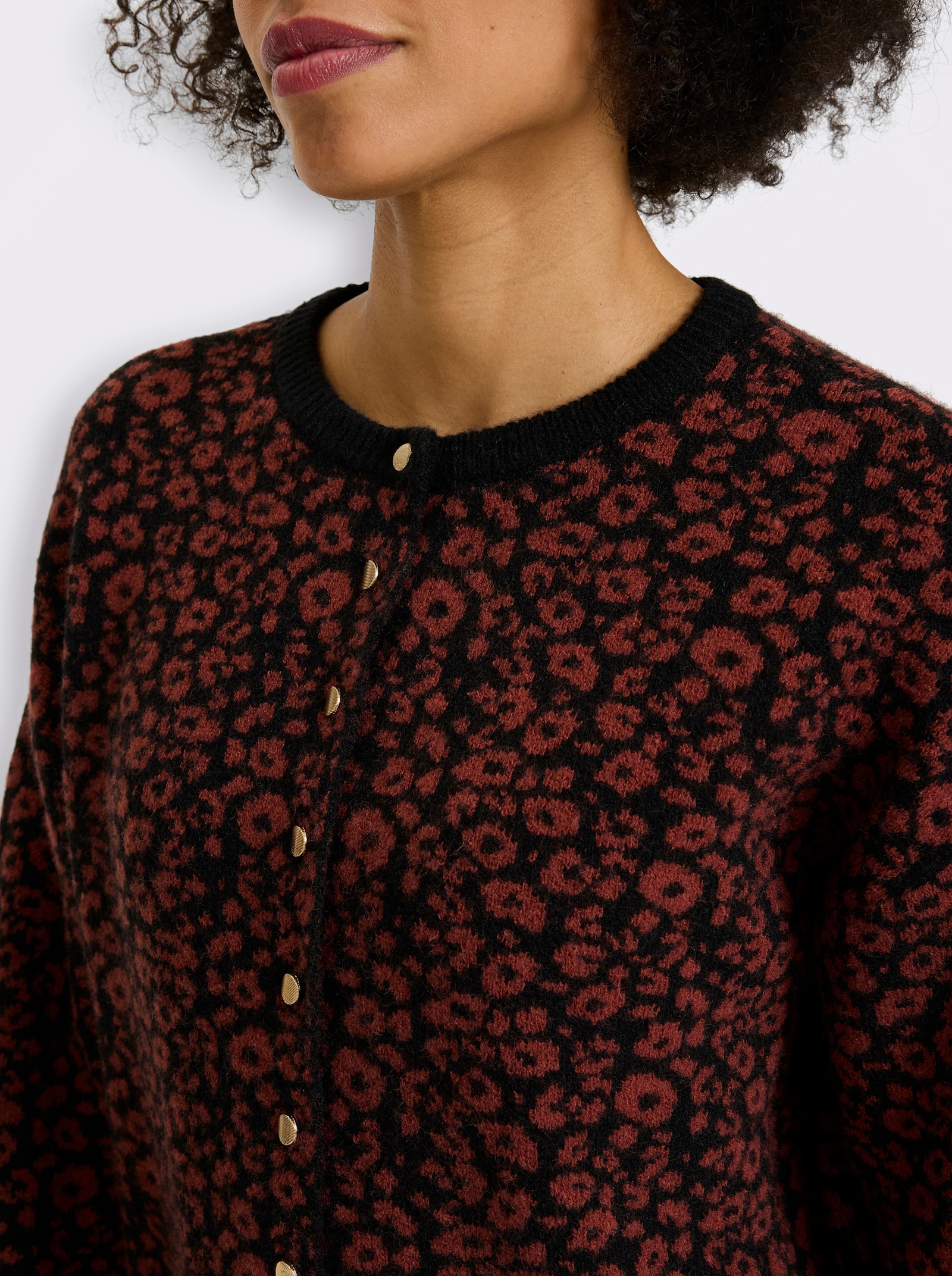 heine Vest van jacquard met luipaardpatroon - zwart/roodbruin gedessineerd