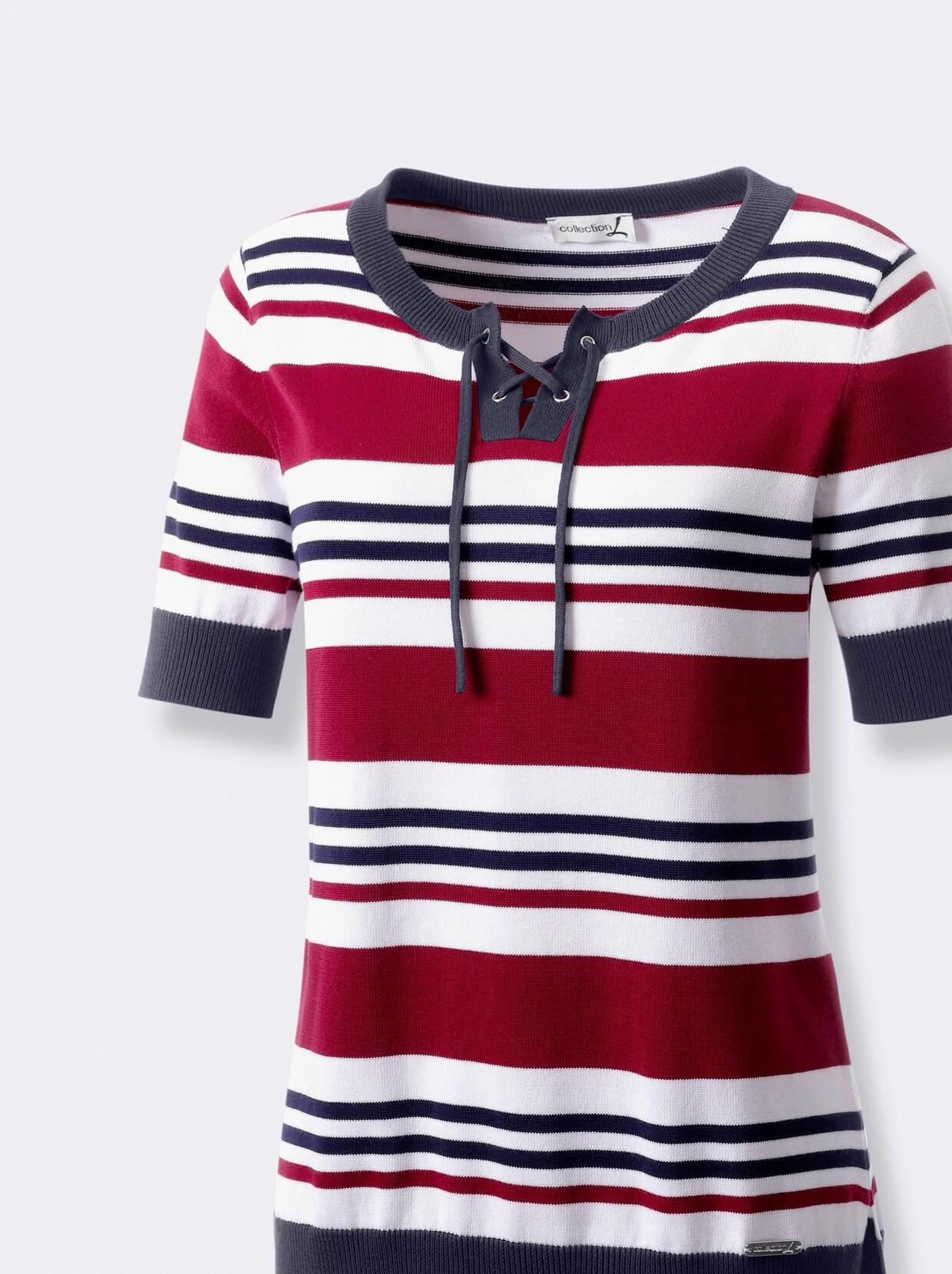 Kurzarmpullover - rot-marine-gestreift