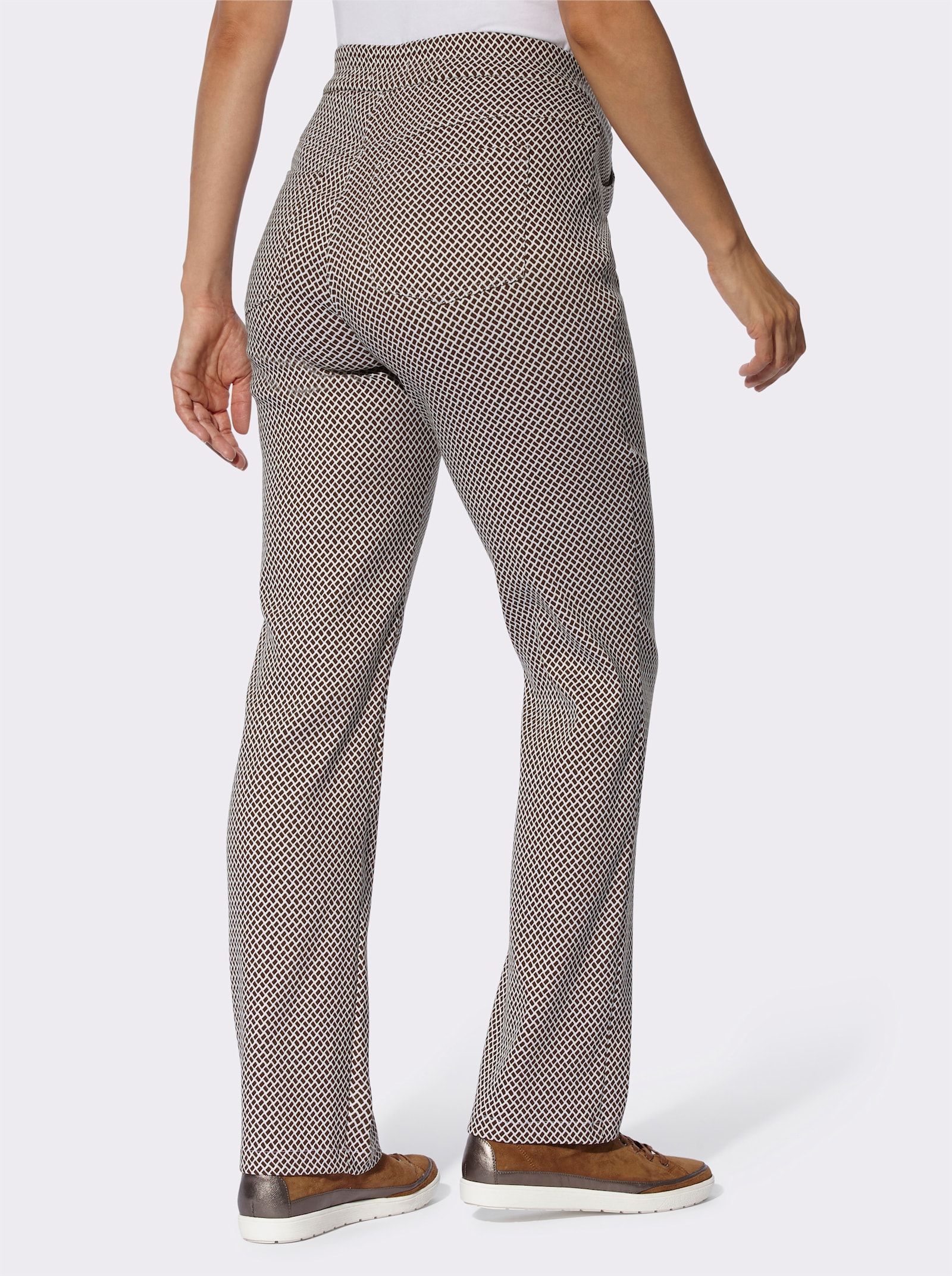 Stretch-Hose in knitterarmer Koffer-Qualität - schoko-ecru-gemustert