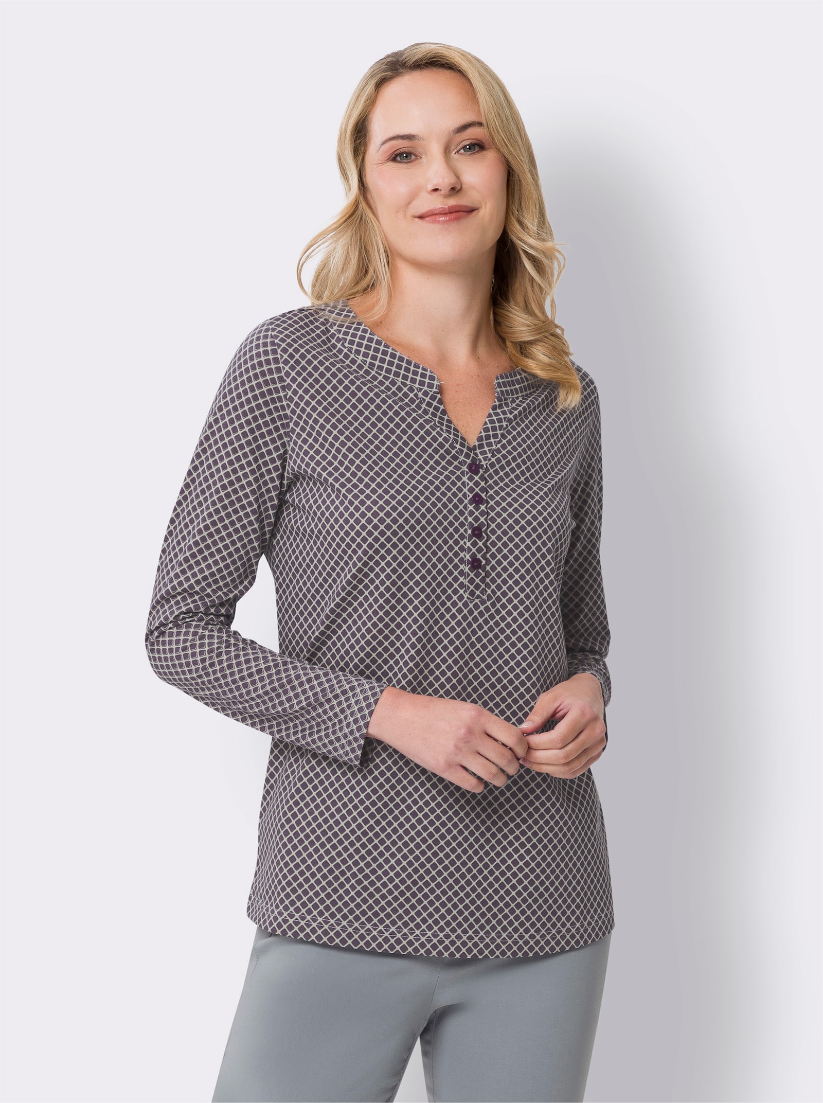 Shirt met lange mouwen en minimalistisch patroon - grijs/vijg bedrukt