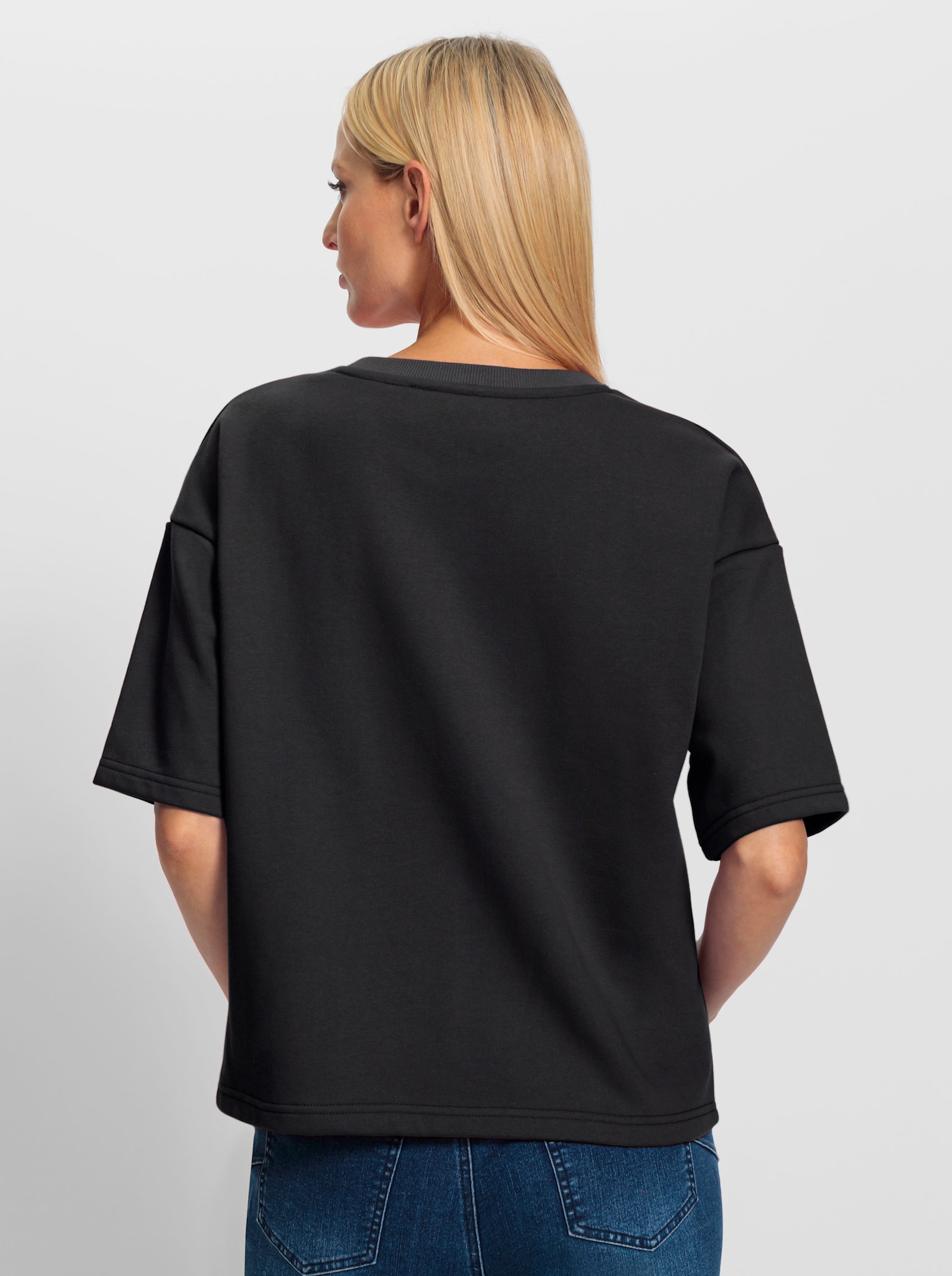 heine Sweatshirt mit Schriftzug und Glitzersteinchen - schwarz