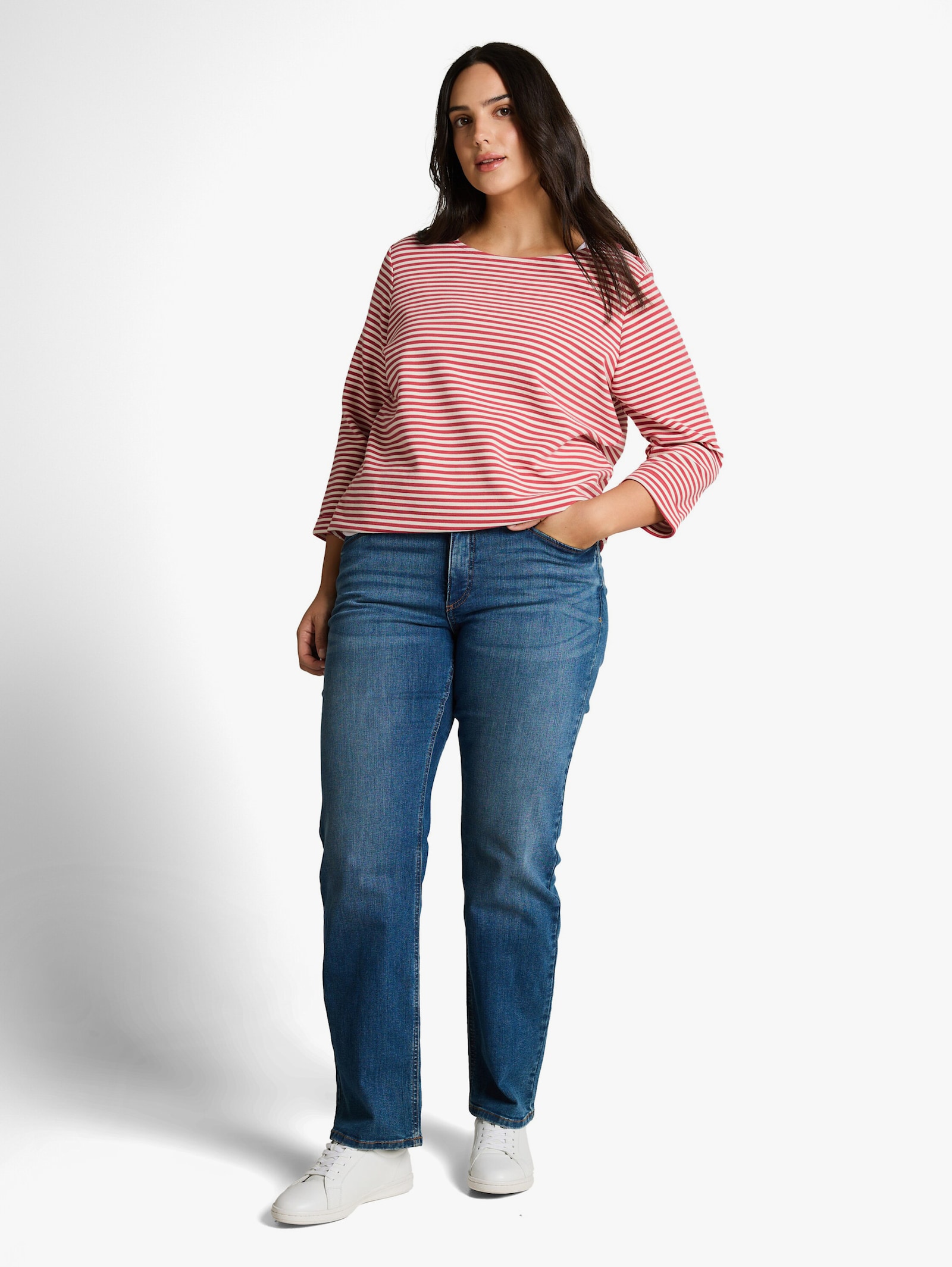 T-Shirt - pink offwhite regular stripe