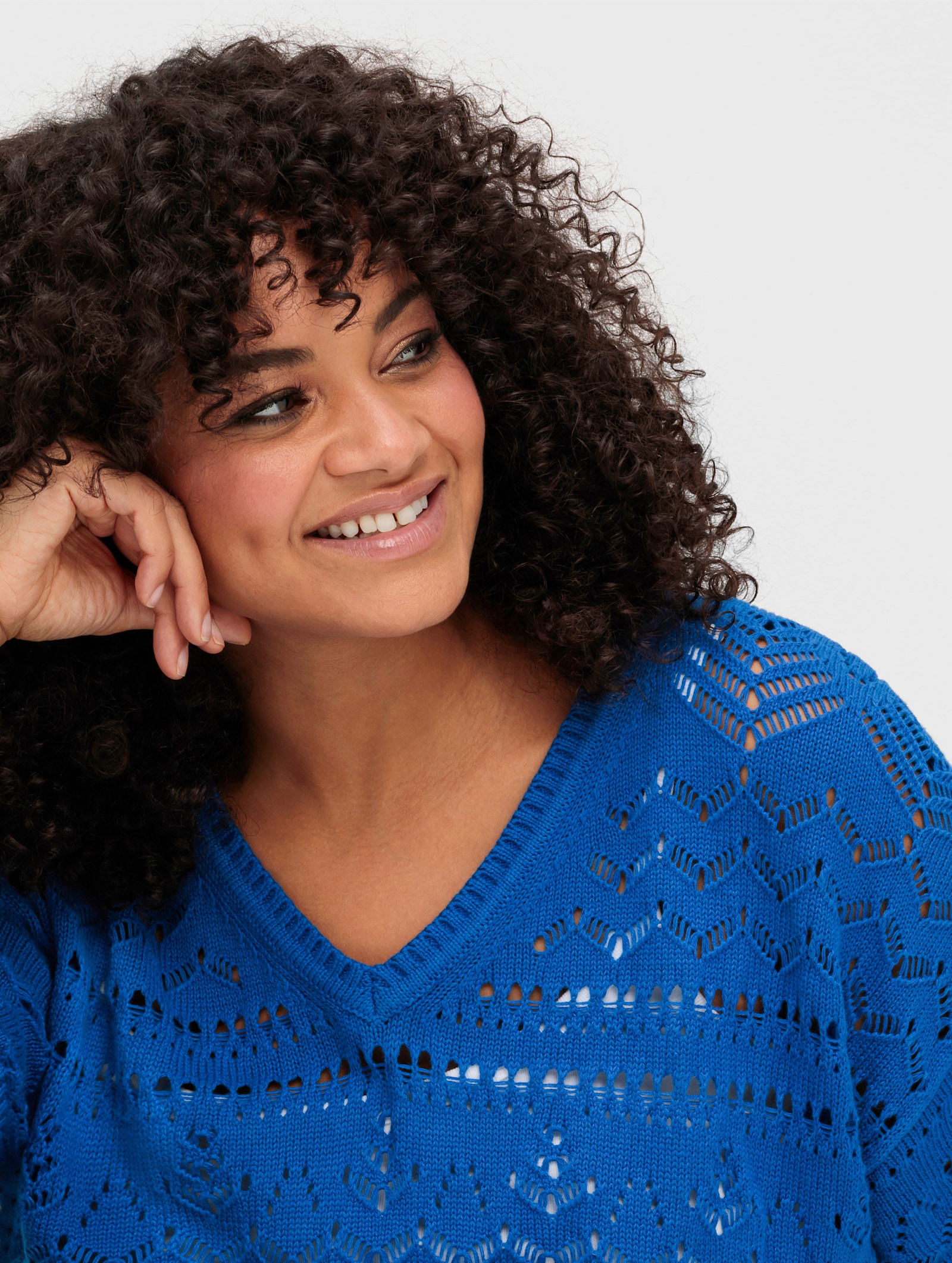 sheego Pullover im Ajourstrick - kobaltblau