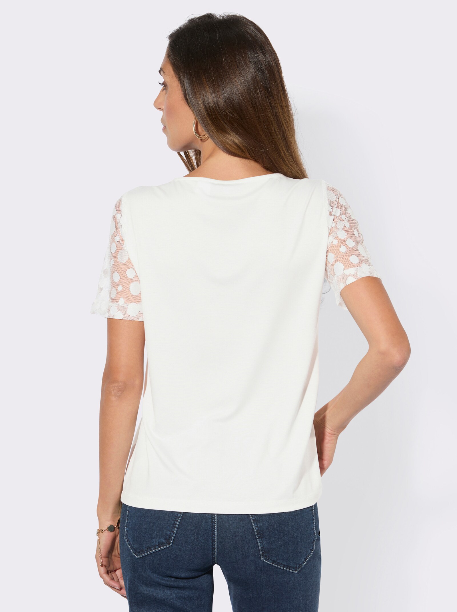 Kurzarmshirt mit Mesh-Einsatz - ecru